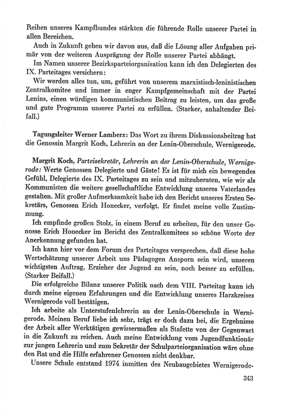 Protokoll der Verhandlungen des Ⅸ. Parteitages der Sozialistischen Einheitspartei Deutschlands (SED) [Deutsche Demokratische Republik (DDR)] 1976, Band 1, Seite 343 (Prot. Verh. Ⅸ. PT SED DDR 1976, Bd. 1, S. 343)
