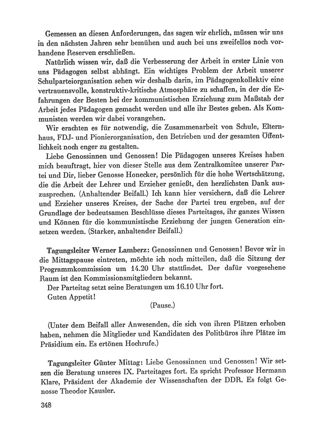 Protokoll der Verhandlungen des Ⅸ. Parteitages der Sozialistischen Einheitspartei Deutschlands (SED) [Deutsche Demokratische Republik (DDR)] 1976, Band 1, Seite 348 (Prot. Verh. Ⅸ. PT SED DDR 1976, Bd. 1, S. 348)