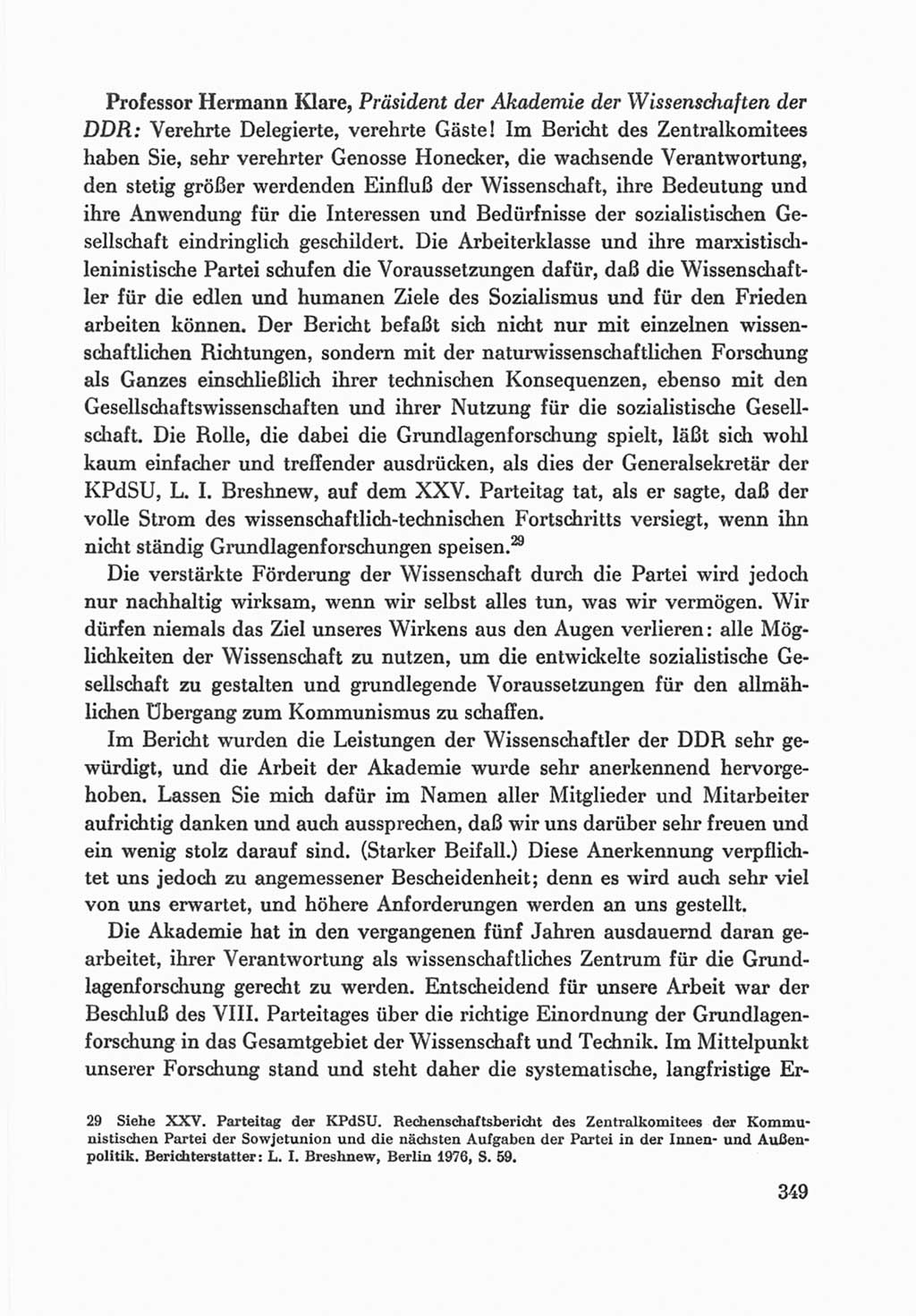 Protokoll der Verhandlungen des Ⅸ. Parteitages der Sozialistischen Einheitspartei Deutschlands (SED) [Deutsche Demokratische Republik (DDR)] 1976, Band 1, Seite 349 (Prot. Verh. Ⅸ. PT SED DDR 1976, Bd. 1, S. 349)