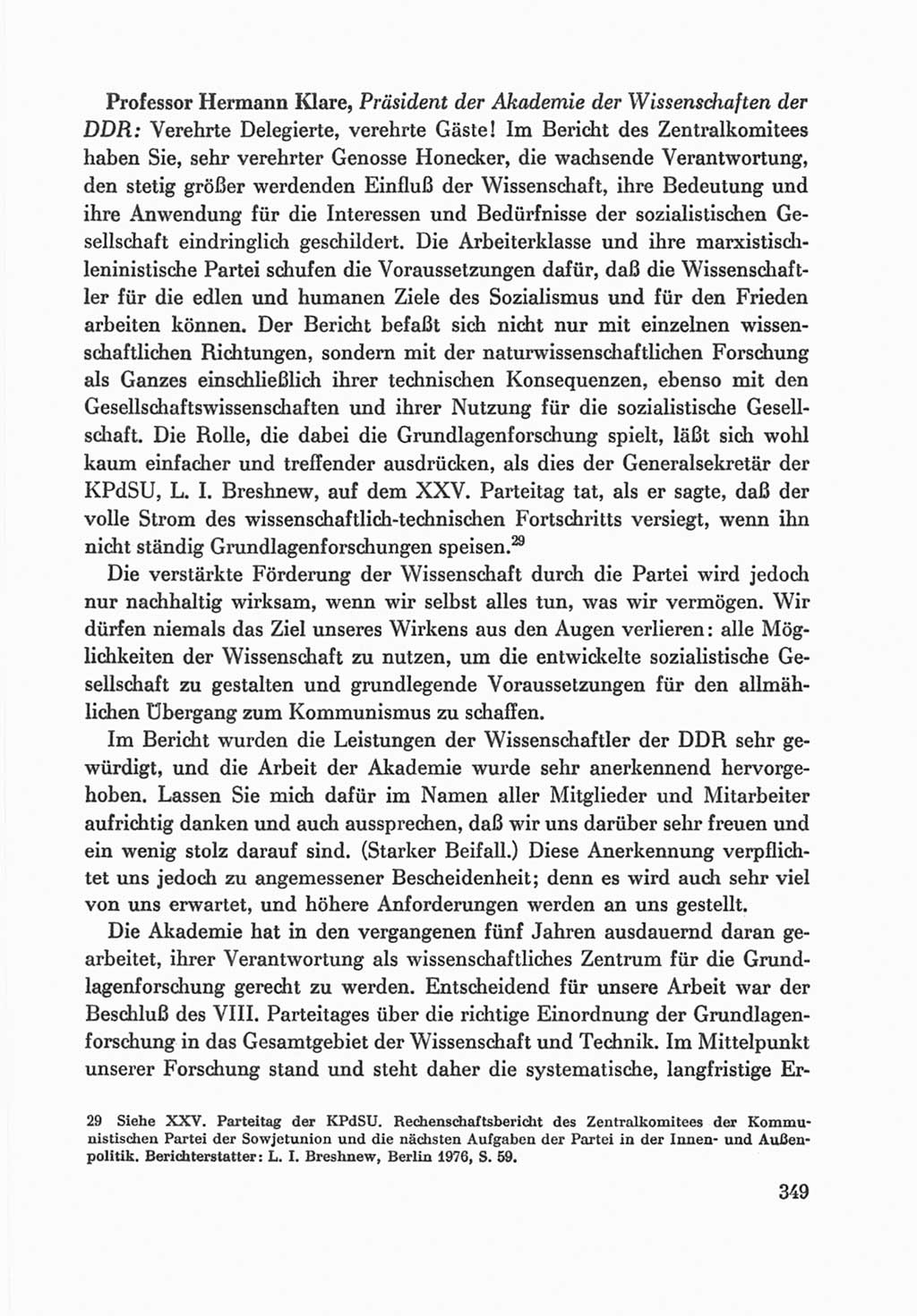 Protokoll der Verhandlungen des Ⅸ. Parteitages der Sozialistischen Einheitspartei Deutschlands (SED) [Deutsche Demokratische Republik (DDR)] 1976, Band 1, Seite 349 (Prot. Verh. Ⅸ. PT SED DDR 1976, Bd. 1, S. 349)