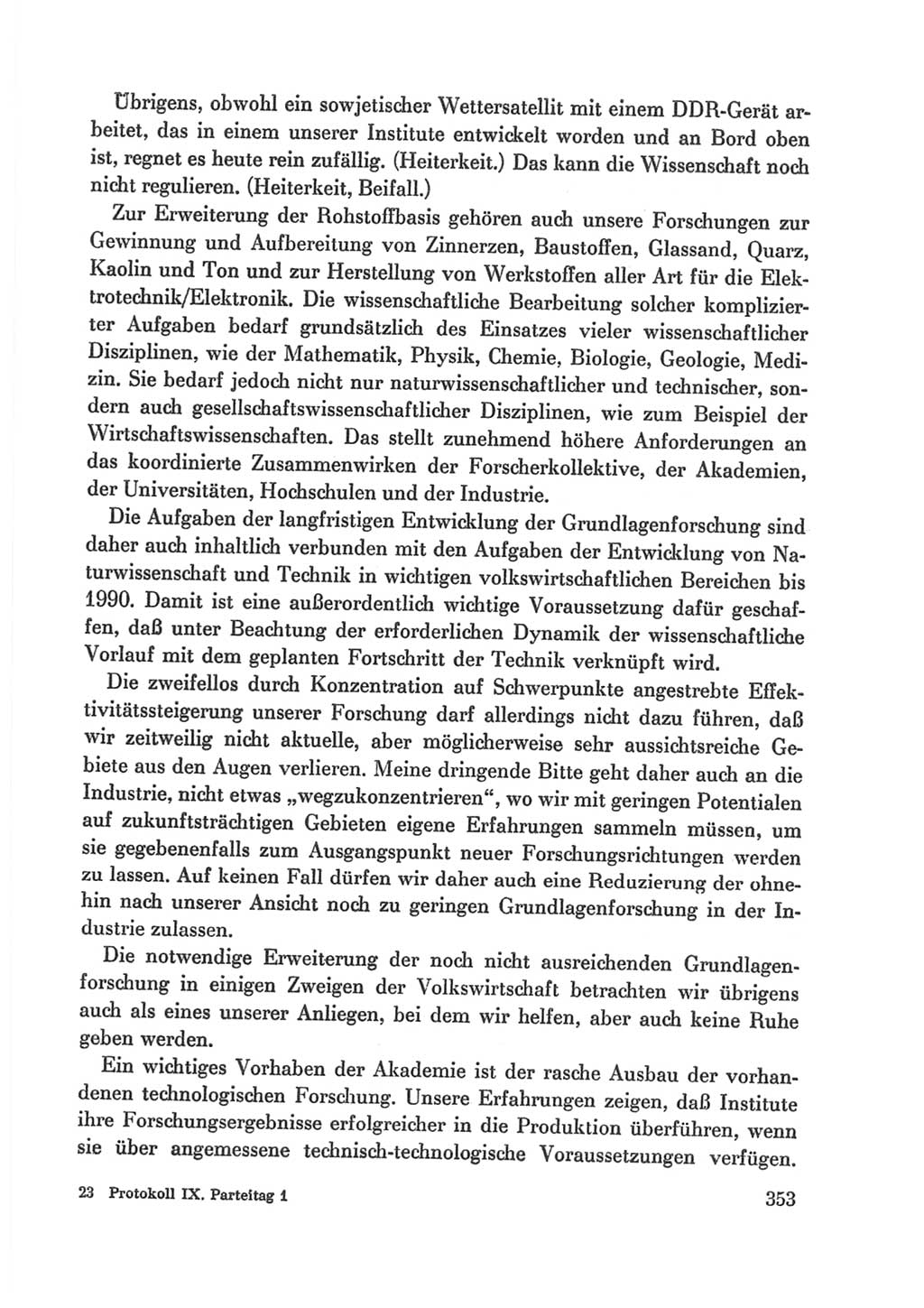 Protokoll der Verhandlungen des Ⅸ. Parteitages der Sozialistischen Einheitspartei Deutschlands (SED) [Deutsche Demokratische Republik (DDR)] 1976, Band 1, Seite 353 (Prot. Verh. Ⅸ. PT SED DDR 1976, Bd. 1, S. 353)