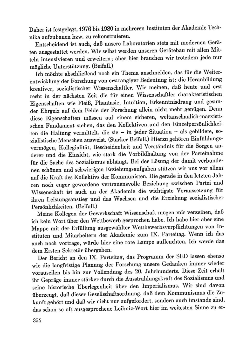 Protokoll der Verhandlungen des Ⅸ. Parteitages der Sozialistischen Einheitspartei Deutschlands (SED) [Deutsche Demokratische Republik (DDR)] 1976, Band 1, Seite 354 (Prot. Verh. Ⅸ. PT SED DDR 1976, Bd. 1, S. 354)