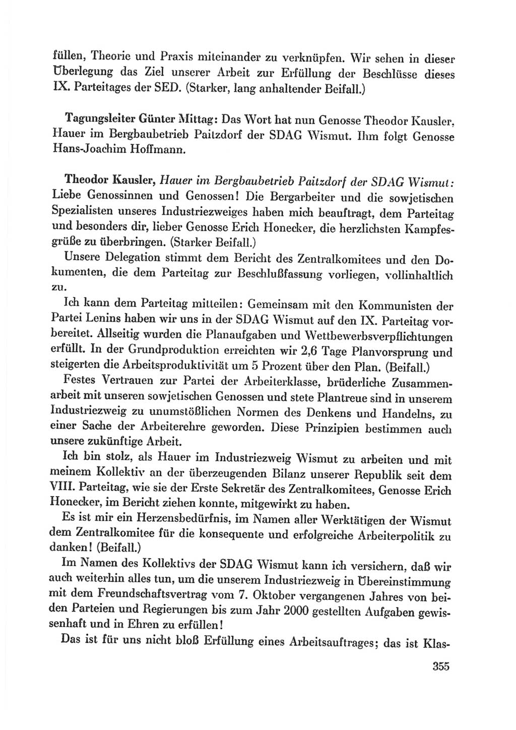 Protokoll der Verhandlungen des Ⅸ. Parteitages der Sozialistischen Einheitspartei Deutschlands (SED) [Deutsche Demokratische Republik (DDR)] 1976, Band 1, Seite 355 (Prot. Verh. Ⅸ. PT SED DDR 1976, Bd. 1, S. 355)