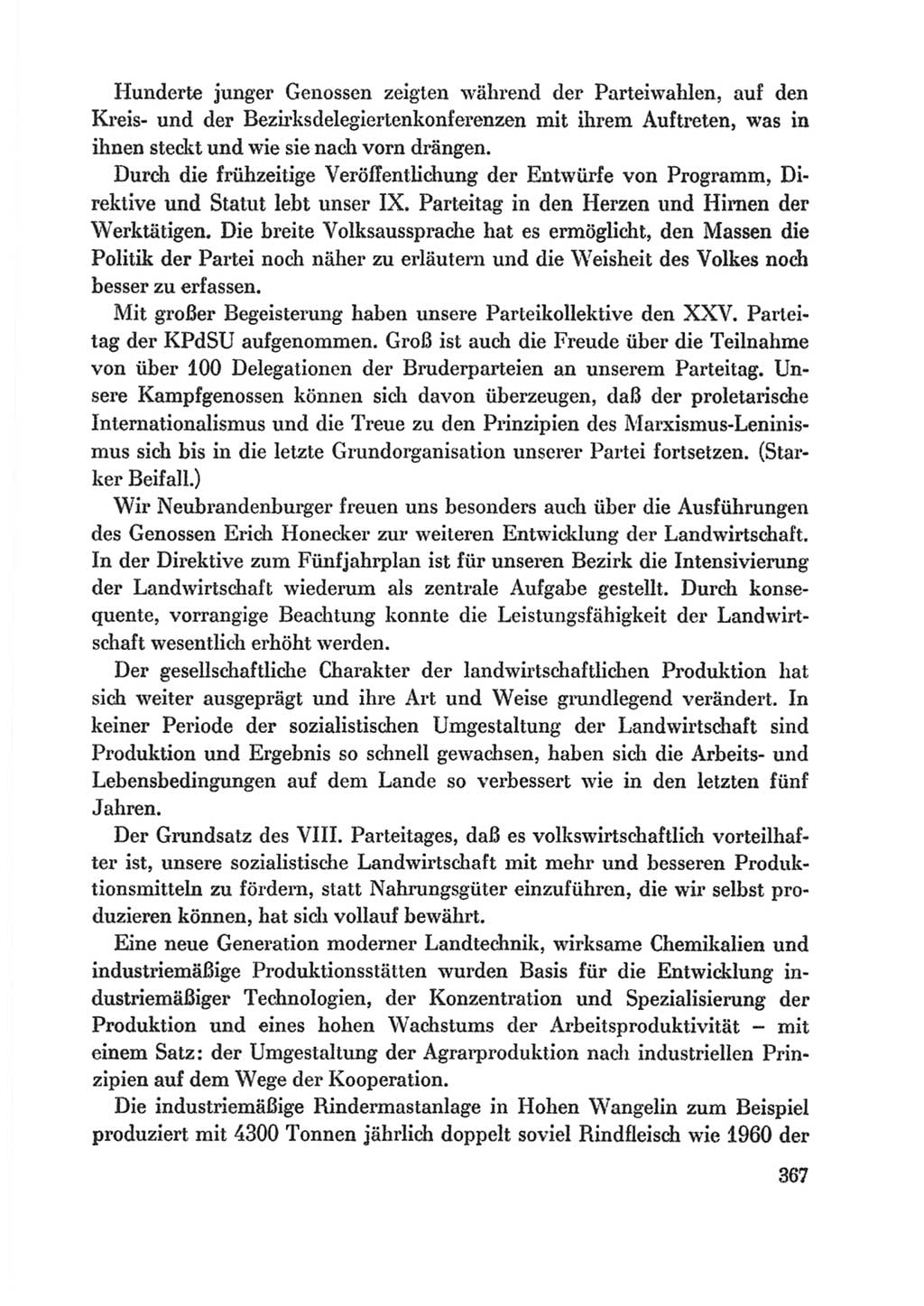 Protokoll der Verhandlungen des Ⅸ. Parteitages der Sozialistischen Einheitspartei Deutschlands (SED) [Deutsche Demokratische Republik (DDR)] 1976, Band 1, Seite 367 (Prot. Verh. Ⅸ. PT SED DDR 1976, Bd. 1, S. 367)