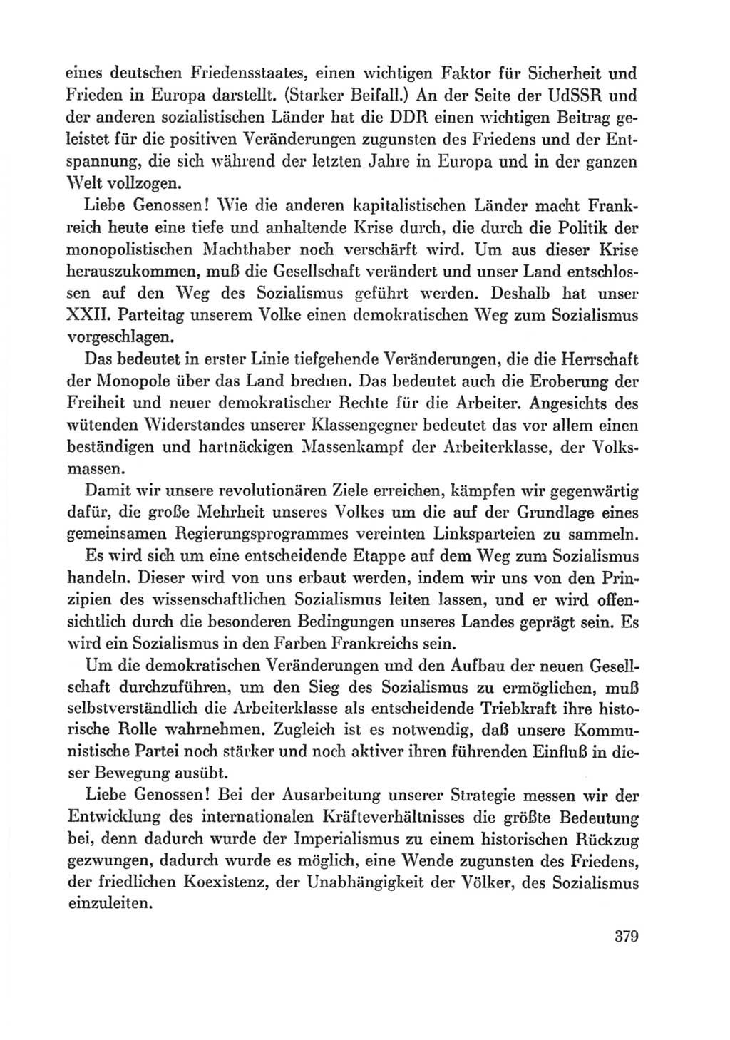 Protokoll der Verhandlungen des Ⅸ. Parteitages der Sozialistischen Einheitspartei Deutschlands (SED) [Deutsche Demokratische Republik (DDR)] 1976, Band 1, Seite 379 (Prot. Verh. Ⅸ. PT SED DDR 1976, Bd. 1, S. 379)
