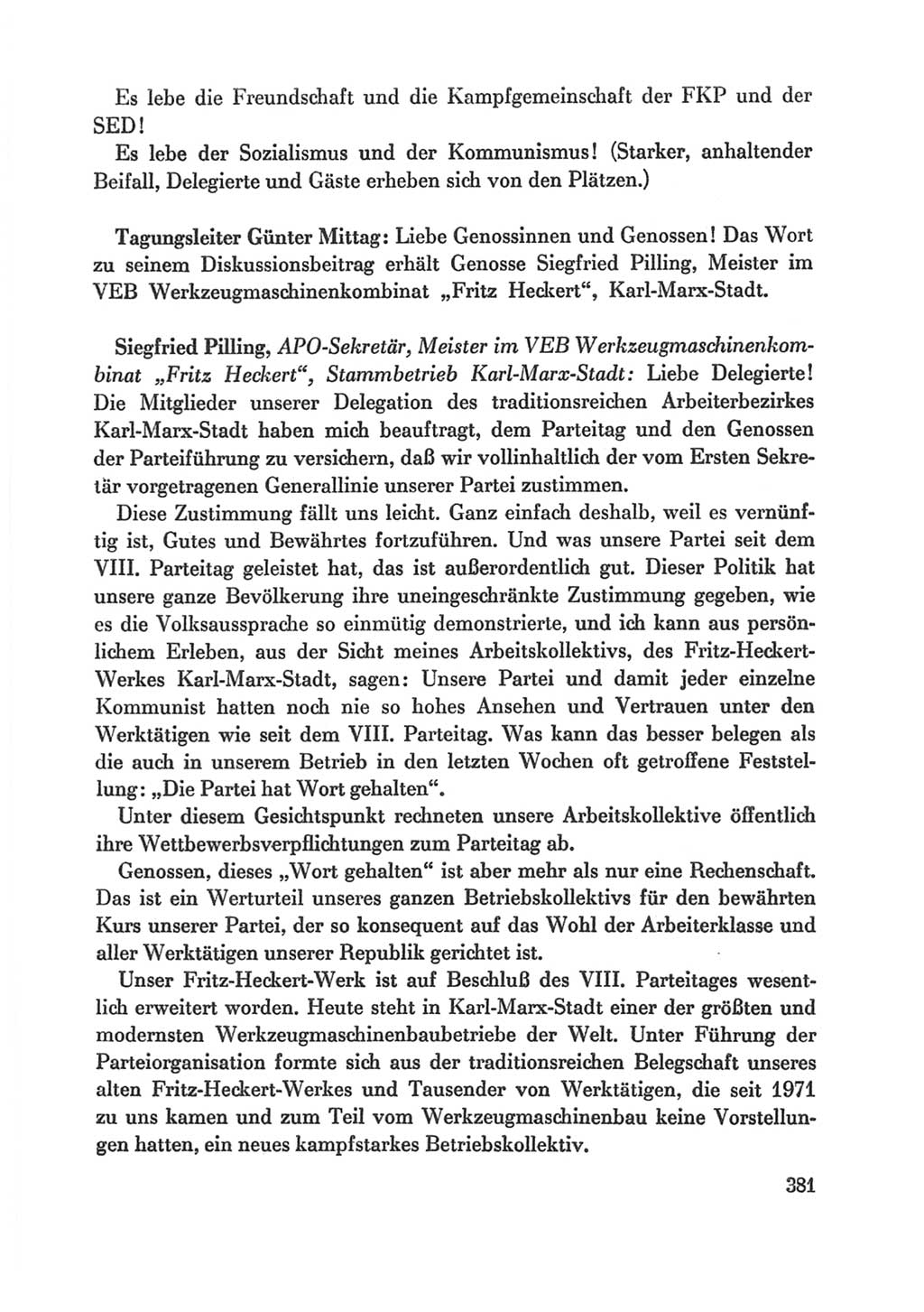 Protokoll der Verhandlungen des Ⅸ. Parteitages der Sozialistischen Einheitspartei Deutschlands (SED) [Deutsche Demokratische Republik (DDR)] 1976, Band 1, Seite 381 (Prot. Verh. Ⅸ. PT SED DDR 1976, Bd. 1, S. 381)