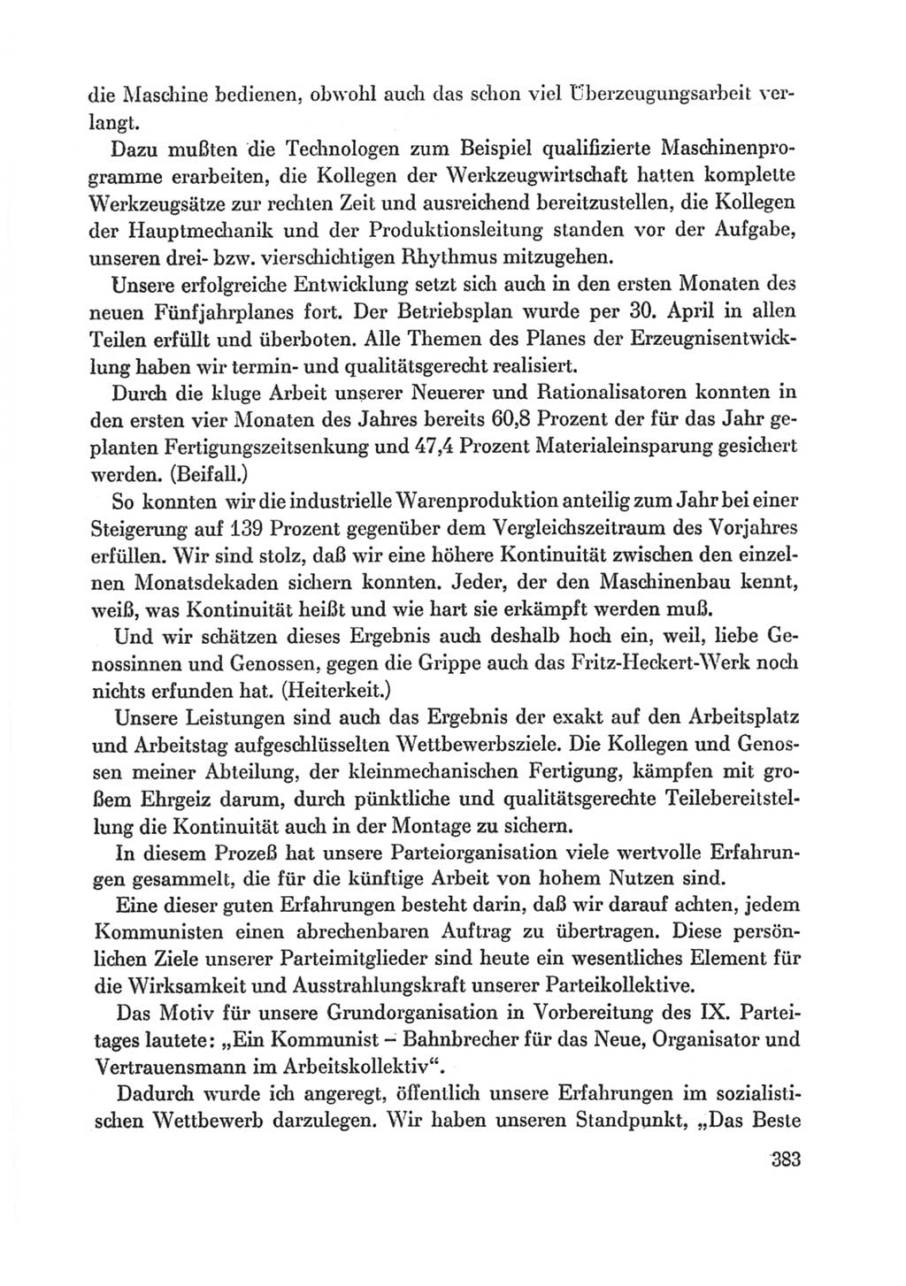 Protokoll der Verhandlungen des Ⅸ. Parteitages der Sozialistischen Einheitspartei Deutschlands (SED) [Deutsche Demokratische Republik (DDR)] 1976, Band 1, Seite 383 (Prot. Verh. Ⅸ. PT SED DDR 1976, Bd. 1, S. 383)