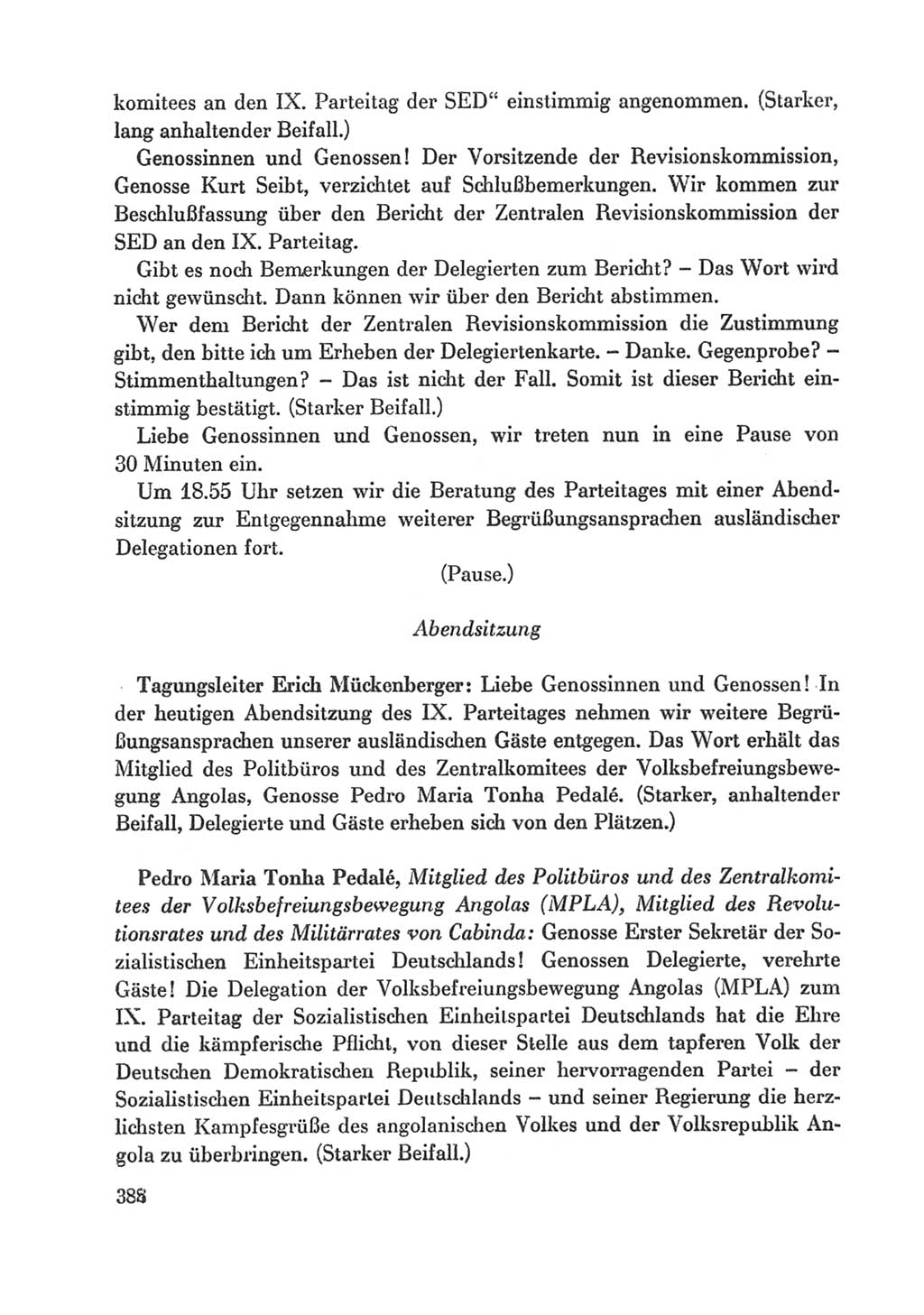 Protokoll der Verhandlungen des Ⅸ. Parteitages der Sozialistischen Einheitspartei Deutschlands (SED) [Deutsche Demokratische Republik (DDR)] 1976, Band 1, Seite 388 (Prot. Verh. Ⅸ. PT SED DDR 1976, Bd. 1, S. 388)