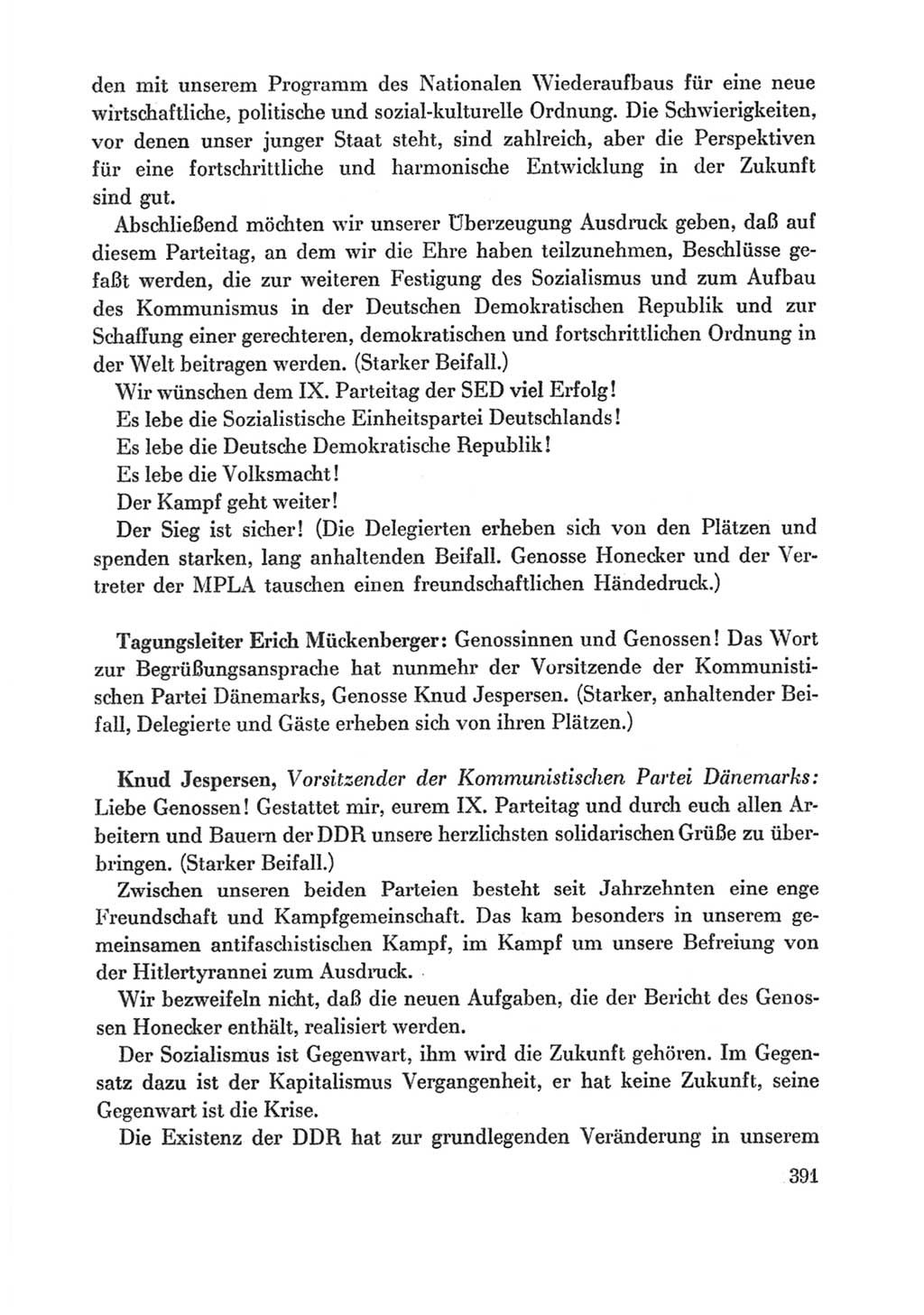 Protokoll der Verhandlungen des Ⅸ. Parteitages der Sozialistischen Einheitspartei Deutschlands (SED) [Deutsche Demokratische Republik (DDR)] 1976, Band 1, Seite 391 (Prot. Verh. Ⅸ. PT SED DDR 1976, Bd. 1, S. 391)