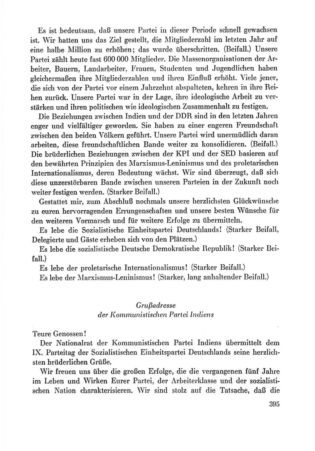 Protokoll der Verhandlungen des Ⅸ. Parteitages der Sozialistischen Einheitspartei Deutschlands (SED) [Deutsche Demokratische Republik (DDR)] 1976, Band 1, Seite 395 (Prot. Verh. Ⅸ. PT SED DDR 1976, Bd. 1, S. 395)