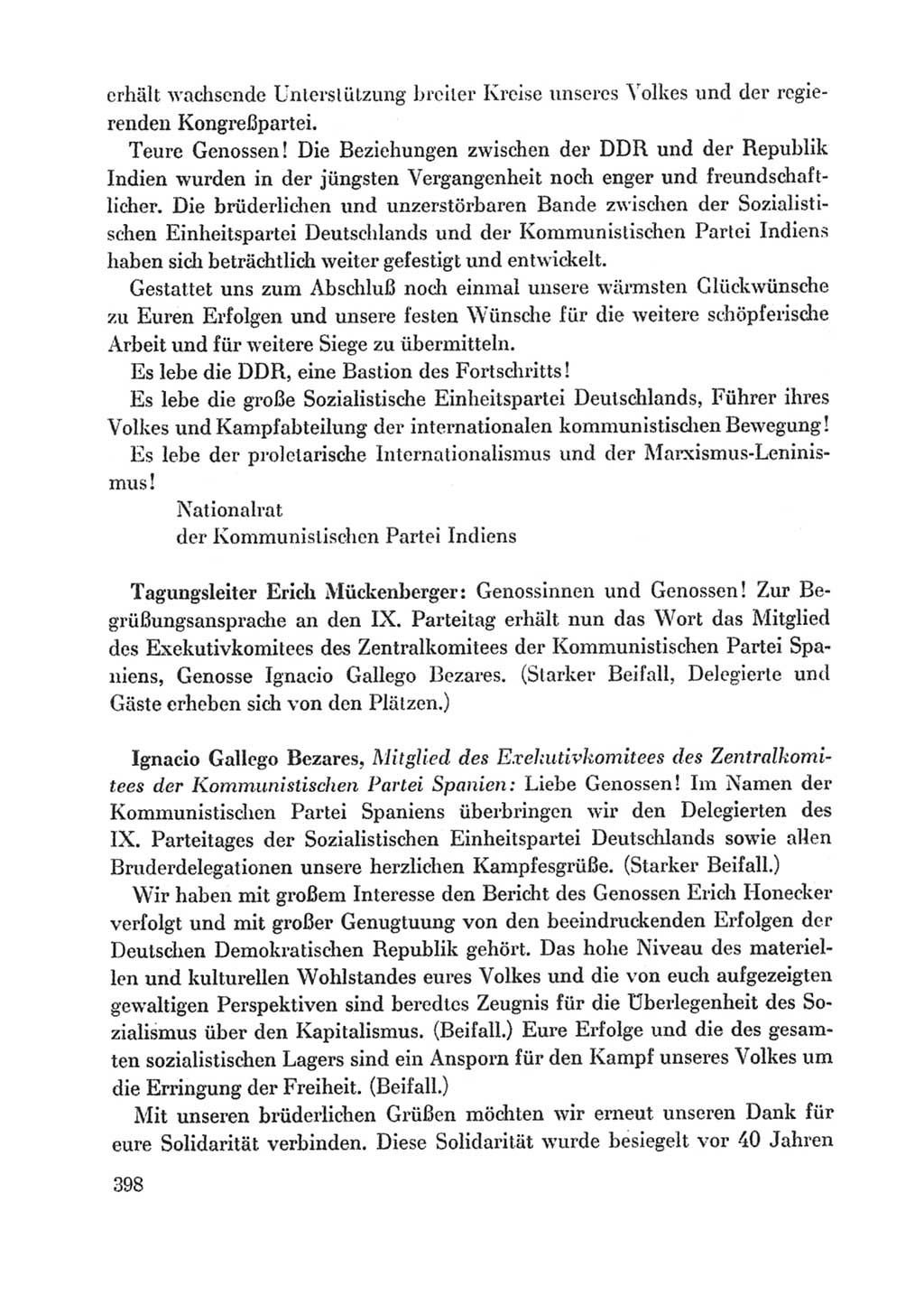 Protokoll der Verhandlungen des Ⅸ. Parteitages der Sozialistischen Einheitspartei Deutschlands (SED) [Deutsche Demokratische Republik (DDR)] 1976, Band 1, Seite 398 (Prot. Verh. Ⅸ. PT SED DDR 1976, Bd. 1, S. 398)
