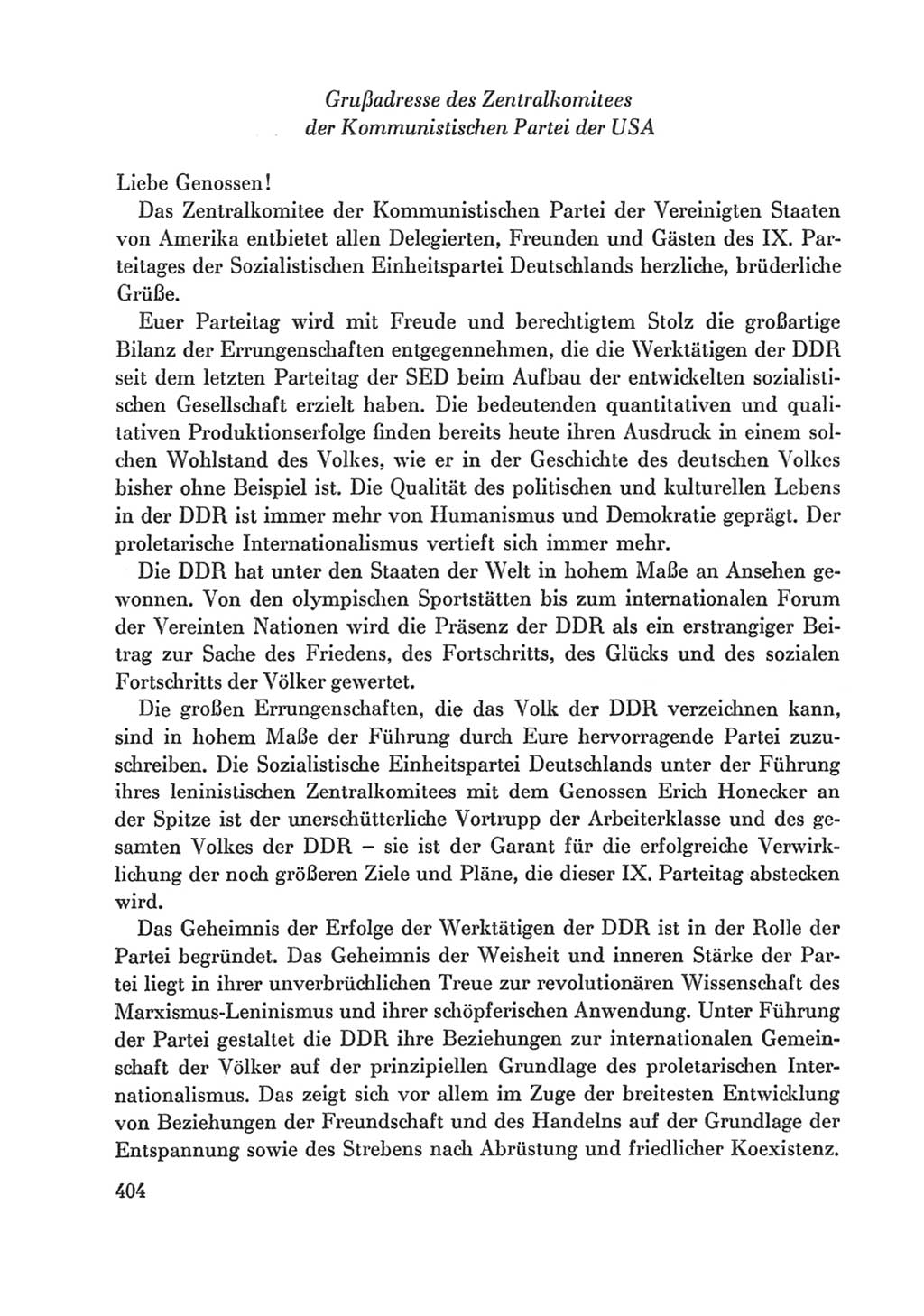 Protokoll der Verhandlungen des Ⅸ. Parteitages der Sozialistischen Einheitspartei Deutschlands (SED) [Deutsche Demokratische Republik (DDR)] 1976, Band 1, Seite 404 (Prot. Verh. Ⅸ. PT SED DDR 1976, Bd. 1, S. 404)