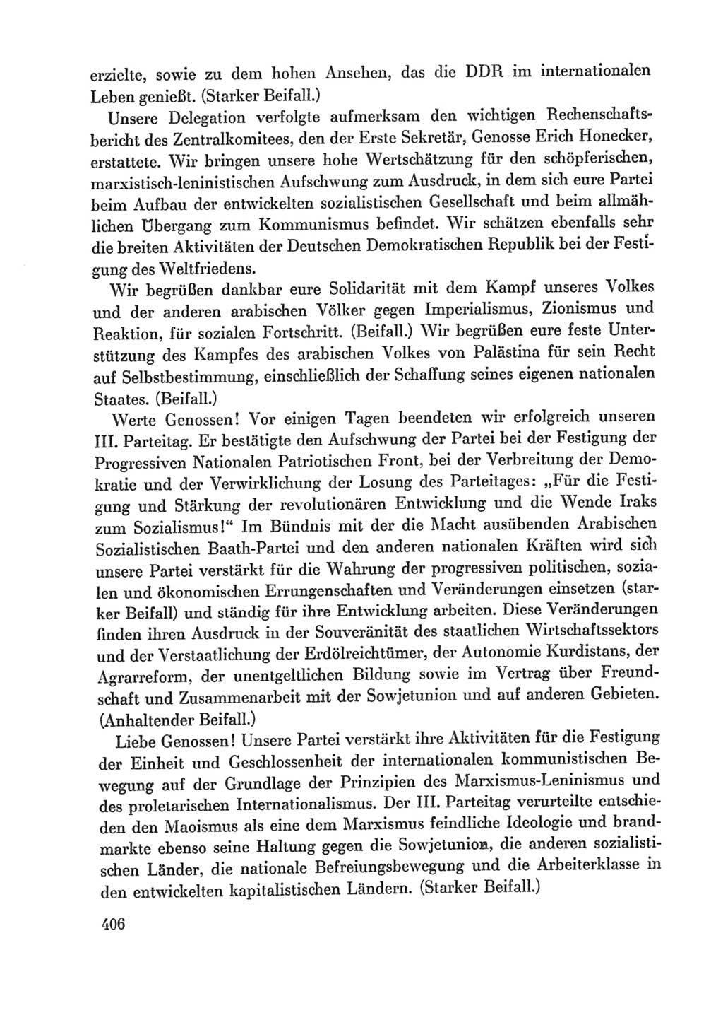Protokoll der Verhandlungen des Ⅸ. Parteitages der Sozialistischen Einheitspartei Deutschlands (SED) [Deutsche Demokratische Republik (DDR)] 1976, Band 1, Seite 406 (Prot. Verh. Ⅸ. PT SED DDR 1976, Bd. 1, S. 406)