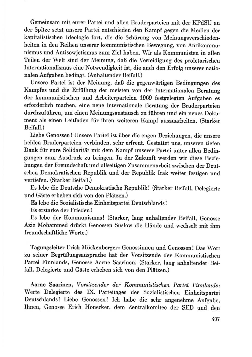 Protokoll der Verhandlungen des Ⅸ. Parteitages der Sozialistischen Einheitspartei Deutschlands (SED) [Deutsche Demokratische Republik (DDR)] 1976, Band 1, Seite 407 (Prot. Verh. Ⅸ. PT SED DDR 1976, Bd. 1, S. 407)
