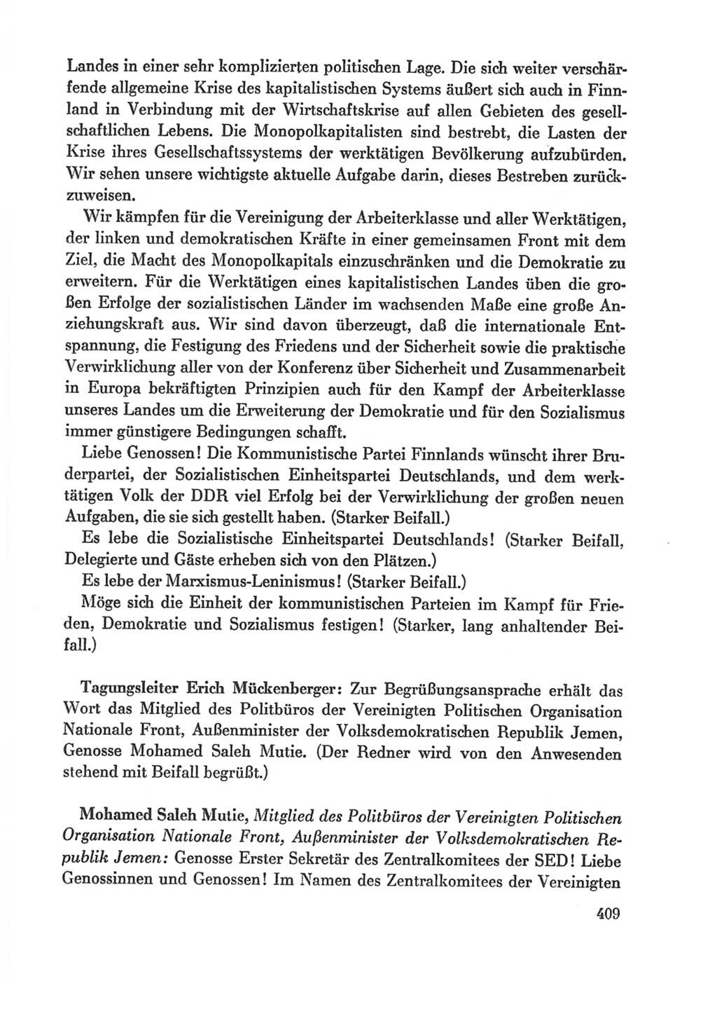 Protokoll der Verhandlungen des Ⅸ. Parteitages der Sozialistischen Einheitspartei Deutschlands (SED) [Deutsche Demokratische Republik (DDR)] 1976, Band 1, Seite 409 (Prot. Verh. Ⅸ. PT SED DDR 1976, Bd. 1, S. 409)