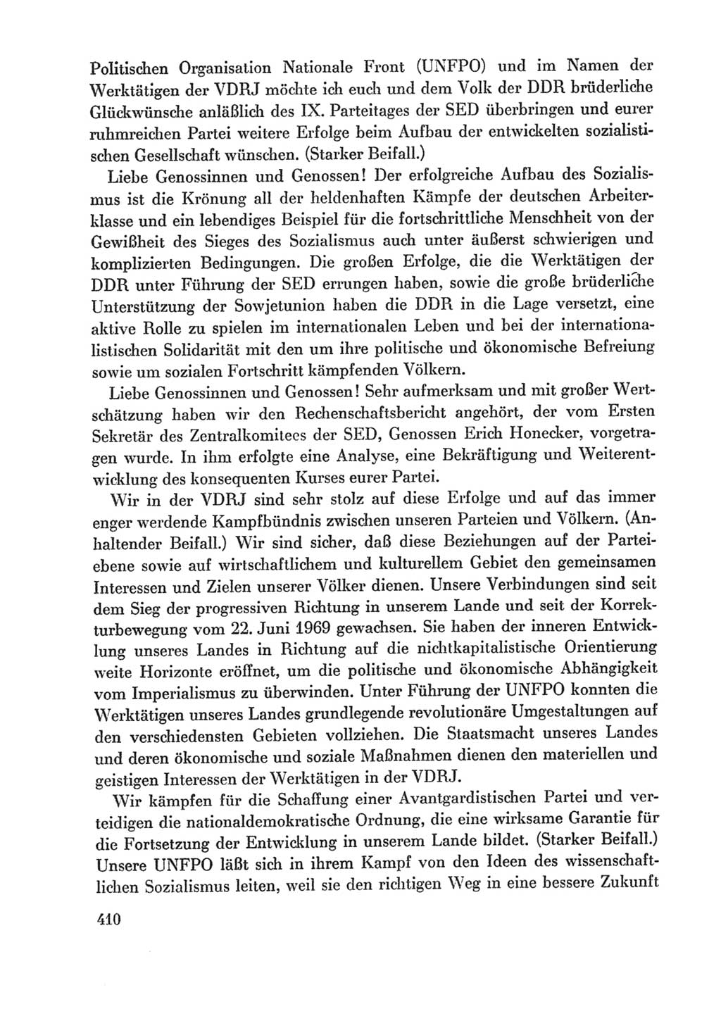 Protokoll der Verhandlungen des Ⅸ. Parteitages der Sozialistischen Einheitspartei Deutschlands (SED) [Deutsche Demokratische Republik (DDR)] 1976, Band 1, Seite 410 (Prot. Verh. Ⅸ. PT SED DDR 1976, Bd. 1, S. 410)
