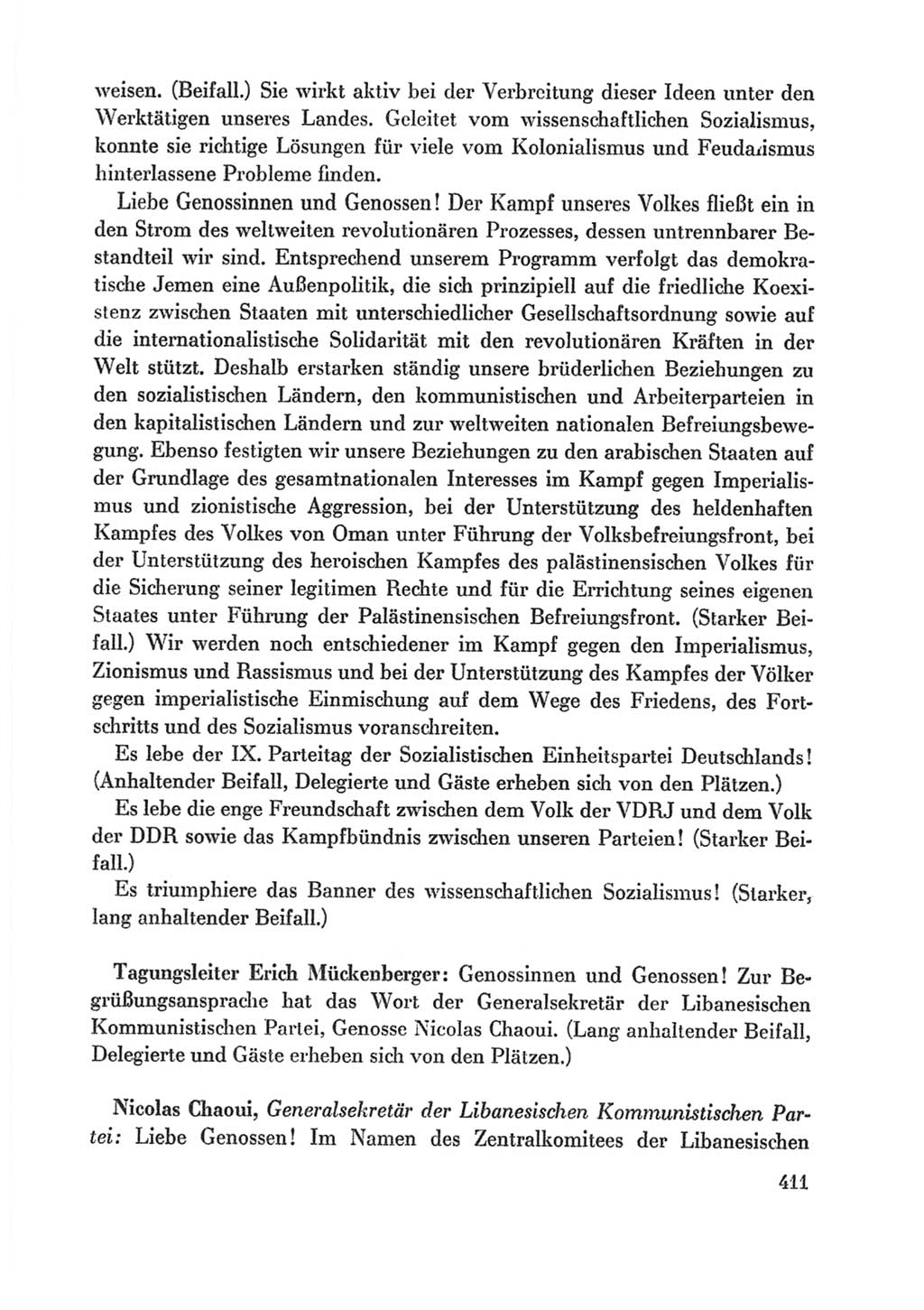 Protokoll der Verhandlungen des Ⅸ. Parteitages der Sozialistischen Einheitspartei Deutschlands (SED) [Deutsche Demokratische Republik (DDR)] 1976, Band 1, Seite 411 (Prot. Verh. Ⅸ. PT SED DDR 1976, Bd. 1, S. 411)