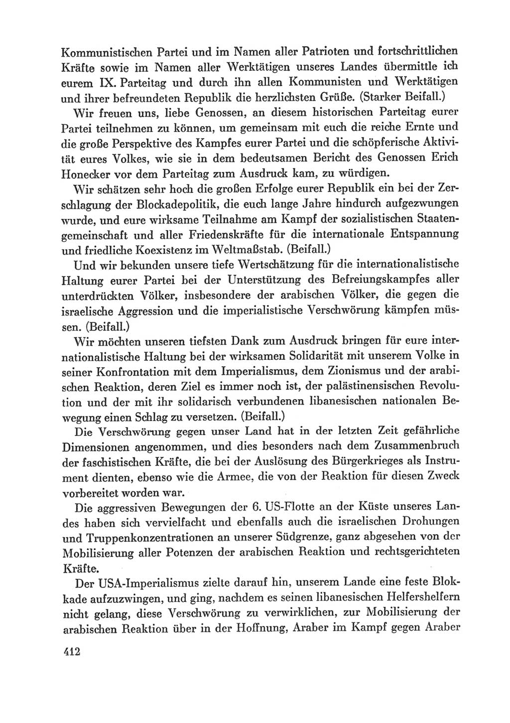 Protokoll der Verhandlungen des Ⅸ. Parteitages der Sozialistischen Einheitspartei Deutschlands (SED) [Deutsche Demokratische Republik (DDR)] 1976, Band 1, Seite 412 (Prot. Verh. Ⅸ. PT SED DDR 1976, Bd. 1, S. 412)