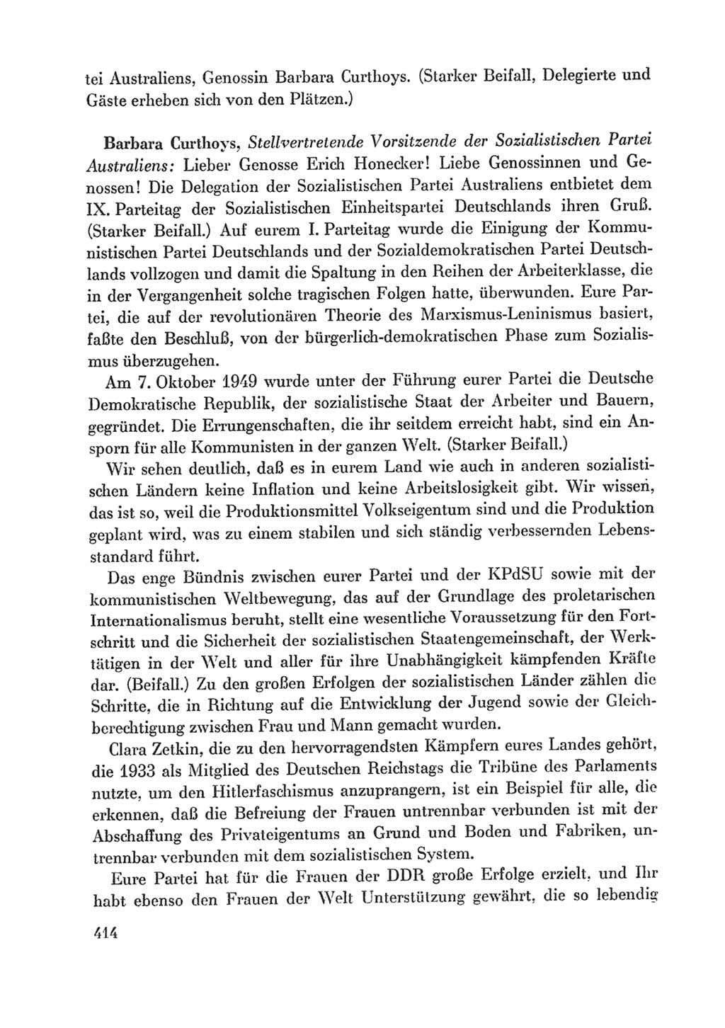 Protokoll der Verhandlungen des Ⅸ. Parteitages der Sozialistischen Einheitspartei Deutschlands (SED) [Deutsche Demokratische Republik (DDR)] 1976, Band 1, Seite 414 (Prot. Verh. Ⅸ. PT SED DDR 1976, Bd. 1, S. 414)
