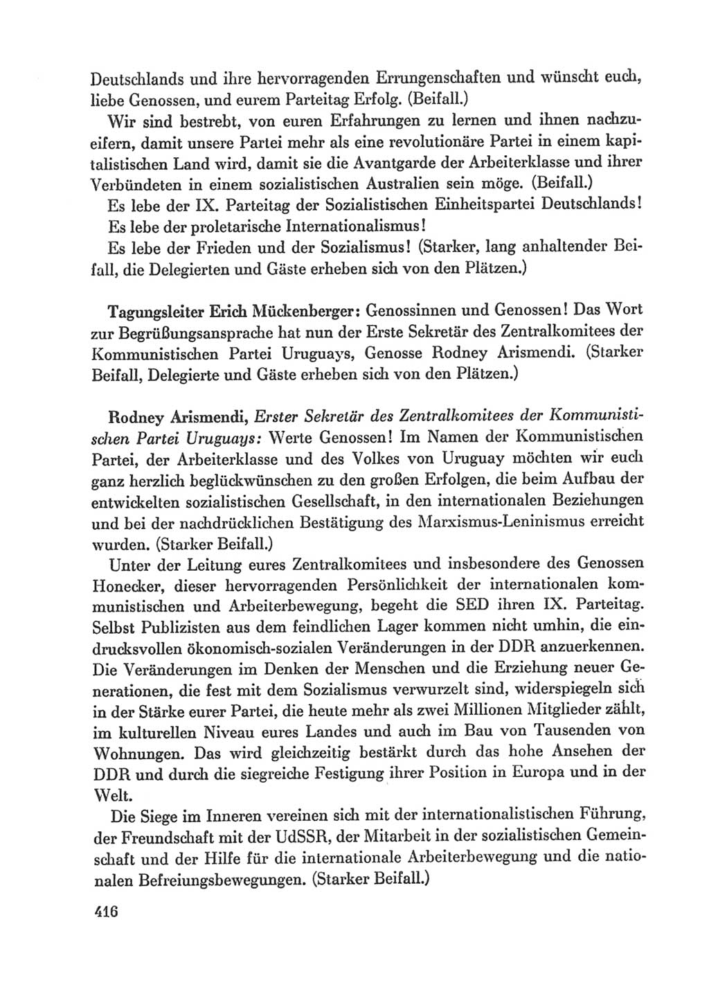 Protokoll der Verhandlungen des Ⅸ. Parteitages der Sozialistischen Einheitspartei Deutschlands (SED) [Deutsche Demokratische Republik (DDR)] 1976, Band 1, Seite 416 (Prot. Verh. Ⅸ. PT SED DDR 1976, Bd. 1, S. 416)