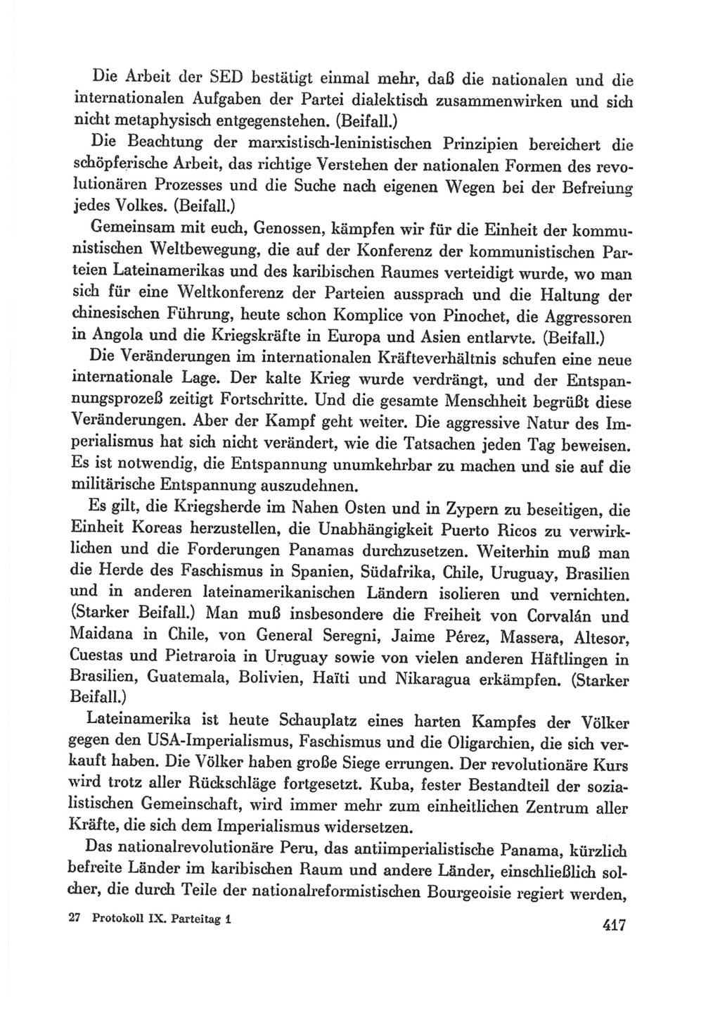 Protokoll der Verhandlungen des Ⅸ. Parteitages der Sozialistischen Einheitspartei Deutschlands (SED) [Deutsche Demokratische Republik (DDR)] 1976, Band 1, Seite 417 (Prot. Verh. Ⅸ. PT SED DDR 1976, Bd. 1, S. 417)