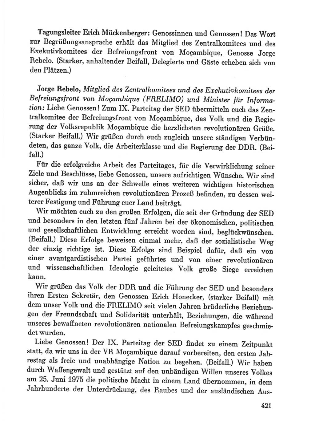 Protokoll der Verhandlungen des Ⅸ. Parteitages der Sozialistischen Einheitspartei Deutschlands (SED) [Deutsche Demokratische Republik (DDR)] 1976, Band 1, Seite 421 (Prot. Verh. Ⅸ. PT SED DDR 1976, Bd. 1, S. 421)