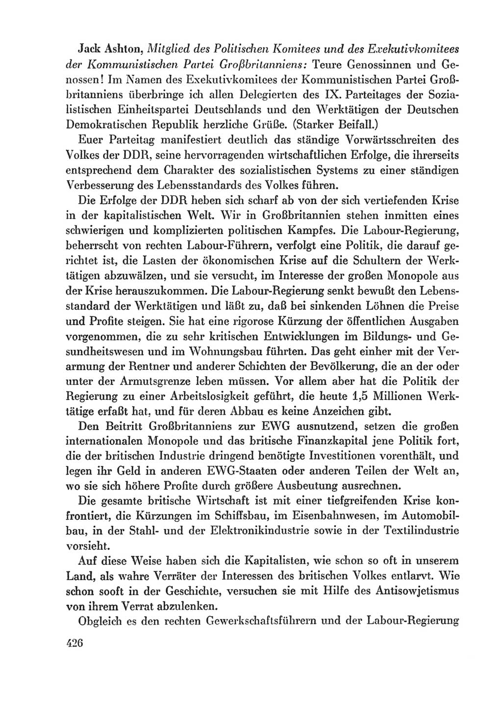 Protokoll der Verhandlungen des Ⅸ. Parteitages der Sozialistischen Einheitspartei Deutschlands (SED) [Deutsche Demokratische Republik (DDR)] 1976, Band 1, Seite 426 (Prot. Verh. Ⅸ. PT SED DDR 1976, Bd. 1, S. 426)