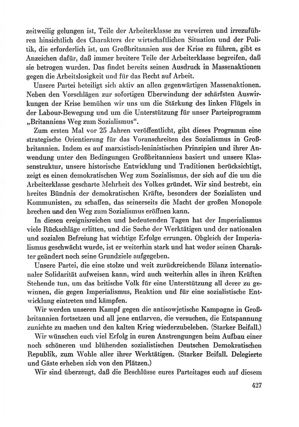 Protokoll der Verhandlungen des Ⅸ. Parteitages der Sozialistischen Einheitspartei Deutschlands (SED) [Deutsche Demokratische Republik (DDR)] 1976, Band 1, Seite 427 (Prot. Verh. Ⅸ. PT SED DDR 1976, Bd. 1, S. 427)