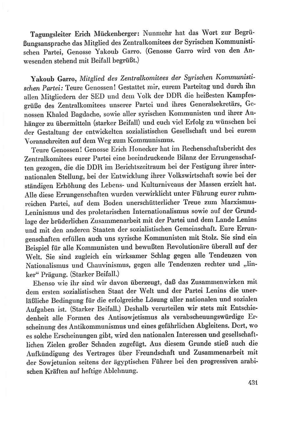 Protokoll der Verhandlungen des Ⅸ. Parteitages der Sozialistischen Einheitspartei Deutschlands (SED) [Deutsche Demokratische Republik (DDR)] 1976, Band 1, Seite 431 (Prot. Verh. Ⅸ. PT SED DDR 1976, Bd. 1, S. 431)