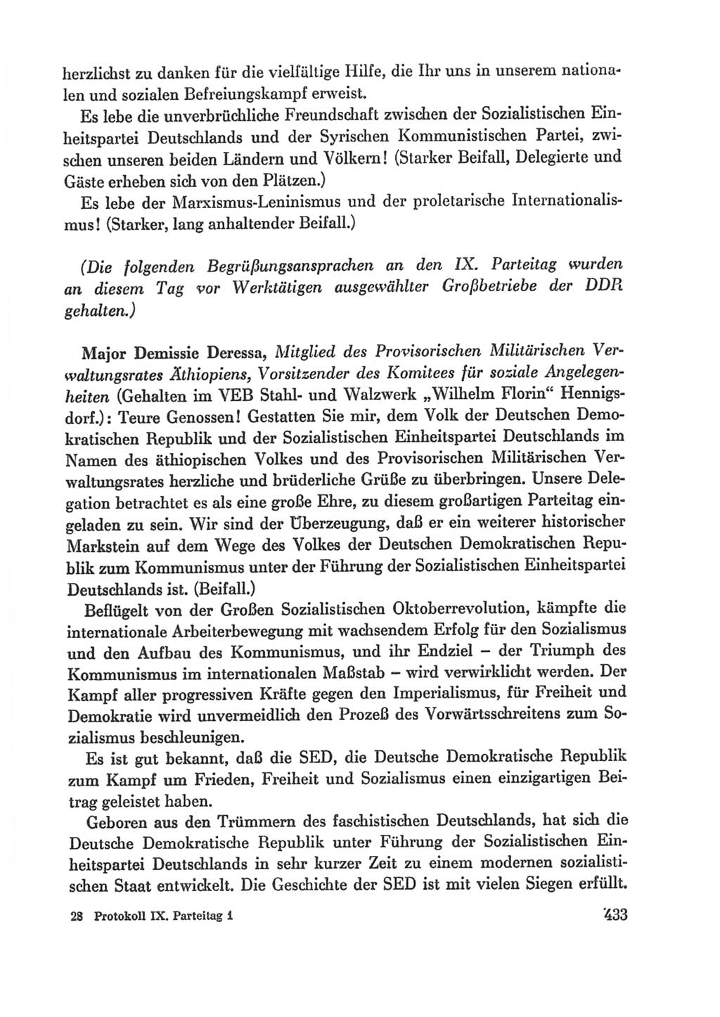 Protokoll der Verhandlungen des Ⅸ. Parteitages der Sozialistischen Einheitspartei Deutschlands (SED) [Deutsche Demokratische Republik (DDR)] 1976, Band 1, Seite 433 (Prot. Verh. Ⅸ. PT SED DDR 1976, Bd. 1, S. 433)