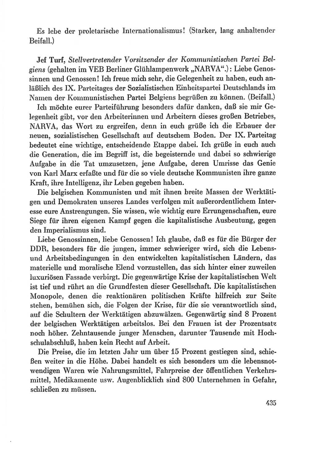 Protokoll der Verhandlungen des Ⅸ. Parteitages der Sozialistischen Einheitspartei Deutschlands (SED) [Deutsche Demokratische Republik (DDR)] 1976, Band 1, Seite 435 (Prot. Verh. Ⅸ. PT SED DDR 1976, Bd. 1, S. 435)
