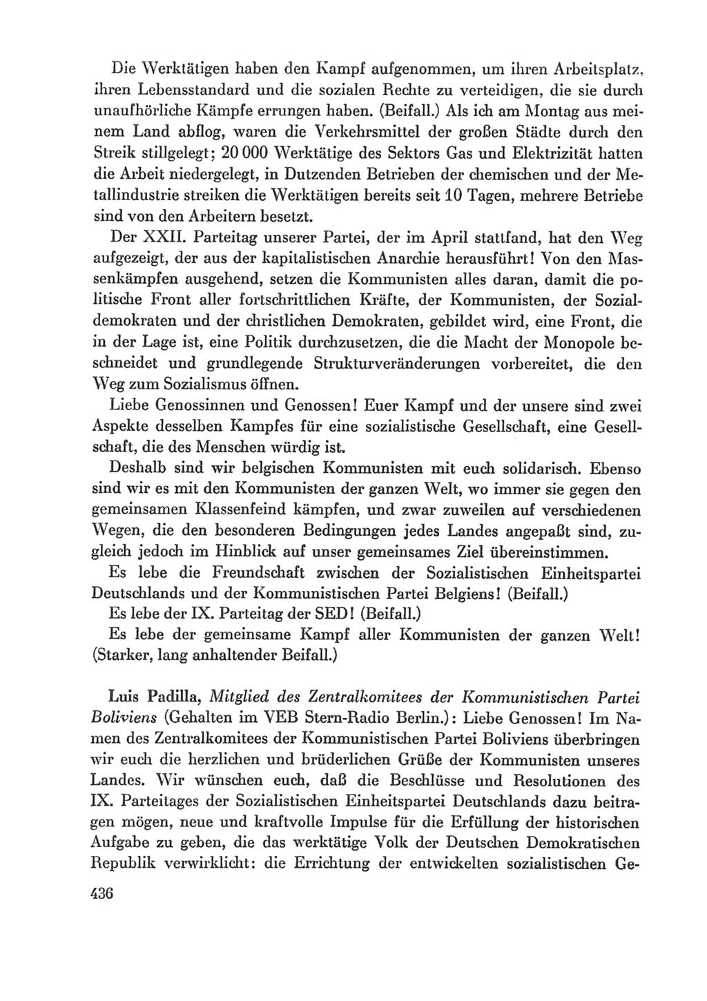 Protokoll der Verhandlungen des Ⅸ. Parteitages der Sozialistischen Einheitspartei Deutschlands (SED) [Deutsche Demokratische Republik (DDR)] 1976, Band 1, Seite 436 (Prot. Verh. Ⅸ. PT SED DDR 1976, Bd. 1, S. 436)