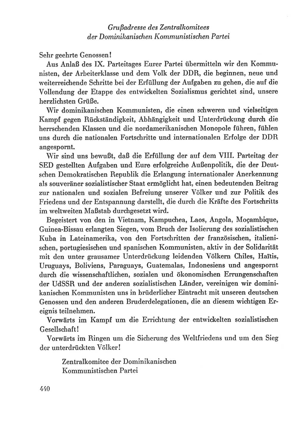 Protokoll der Verhandlungen des Ⅸ. Parteitages der Sozialistischen Einheitspartei Deutschlands (SED) [Deutsche Demokratische Republik (DDR)] 1976, Band 1, Seite 440 (Prot. Verh. Ⅸ. PT SED DDR 1976, Bd. 1, S. 440)