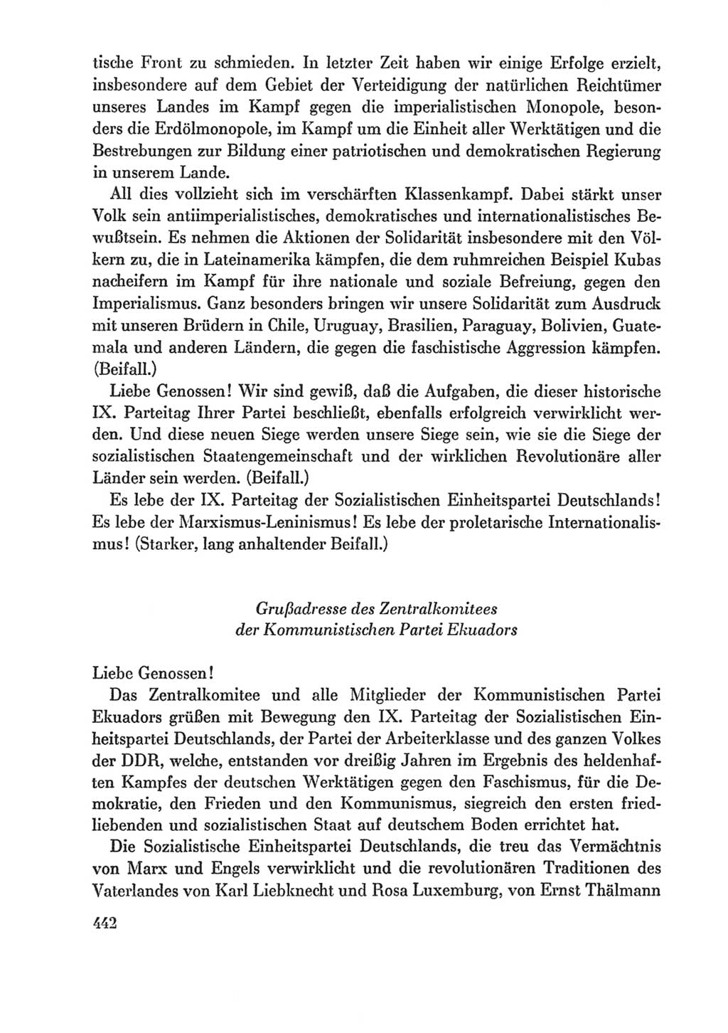 Protokoll der Verhandlungen des Ⅸ. Parteitages der Sozialistischen Einheitspartei Deutschlands (SED) [Deutsche Demokratische Republik (DDR)] 1976, Band 1, Seite 442 (Prot. Verh. Ⅸ. PT SED DDR 1976, Bd. 1, S. 442)