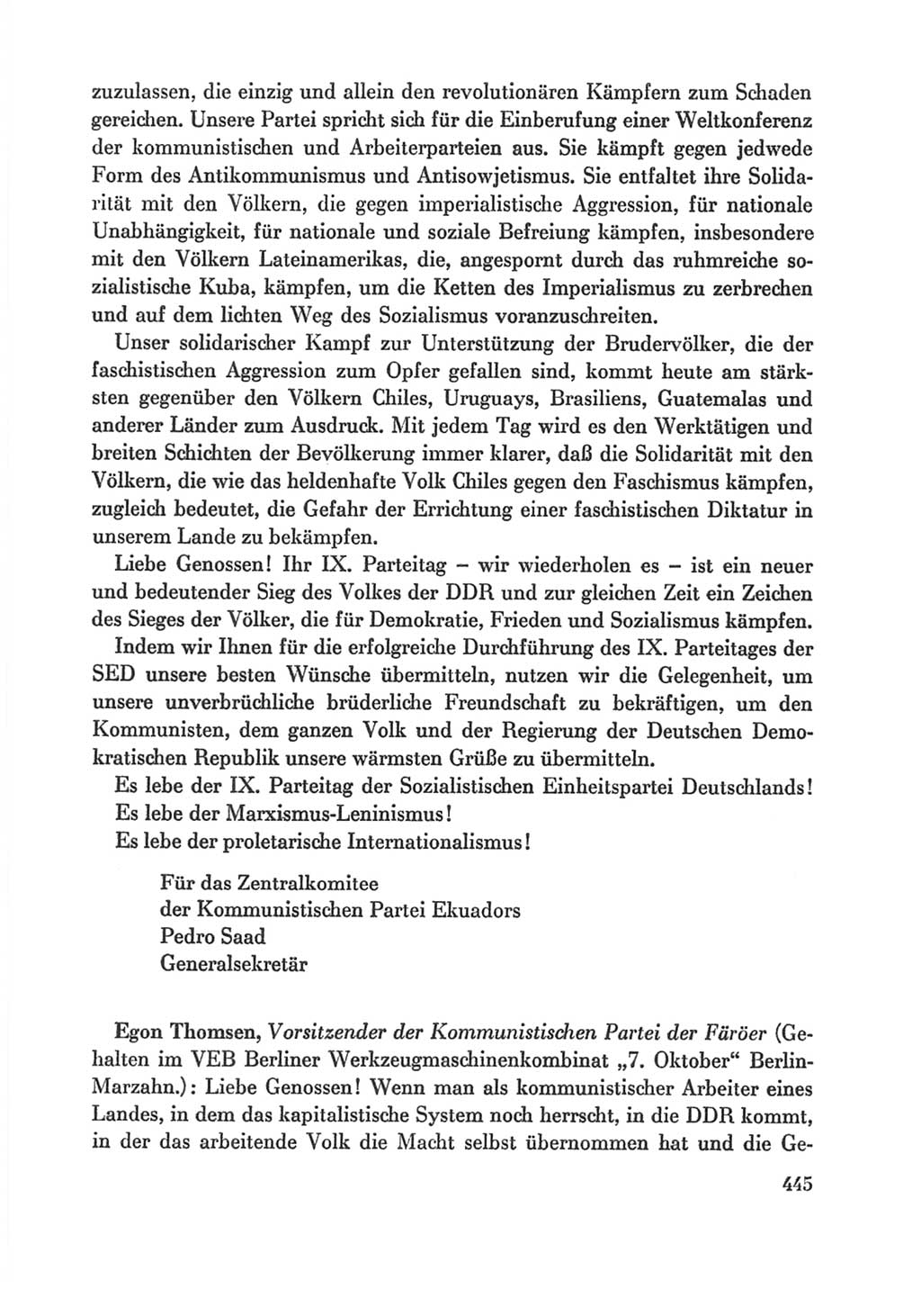Protokoll der Verhandlungen des Ⅸ. Parteitages der Sozialistischen Einheitspartei Deutschlands (SED) [Deutsche Demokratische Republik (DDR)] 1976, Band 1, Seite 445 (Prot. Verh. Ⅸ. PT SED DDR 1976, Bd. 1, S. 445)