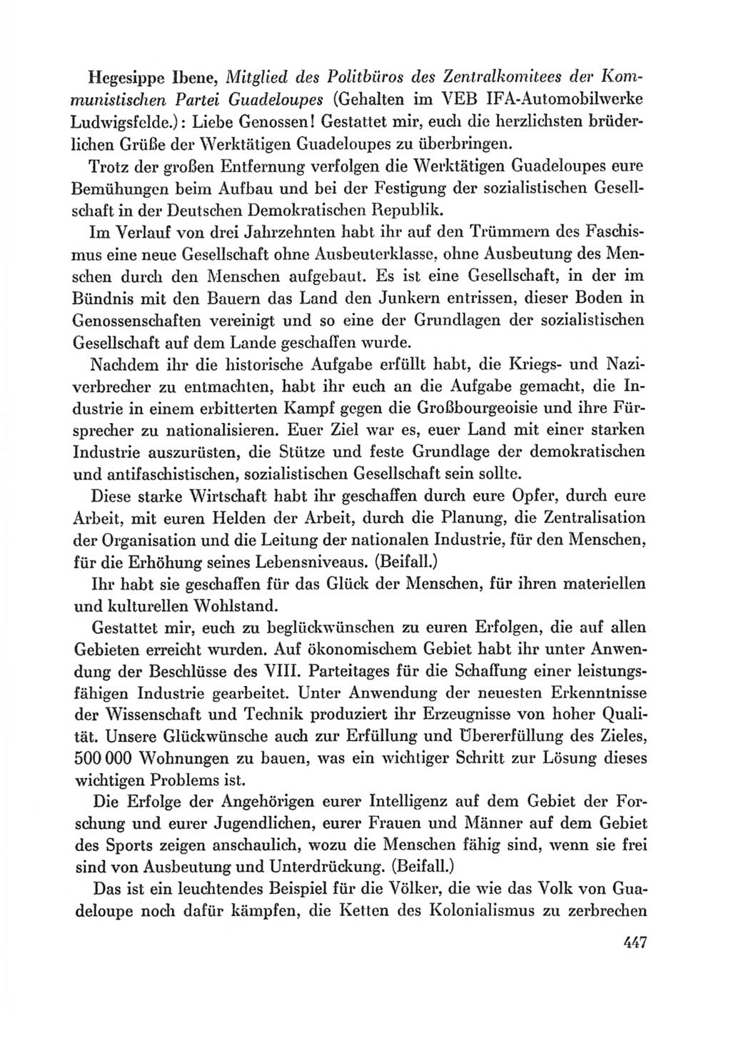 Protokoll der Verhandlungen des Ⅸ. Parteitages der Sozialistischen Einheitspartei Deutschlands (SED) [Deutsche Demokratische Republik (DDR)] 1976, Band 1, Seite 447 (Prot. Verh. Ⅸ. PT SED DDR 1976, Bd. 1, S. 447)