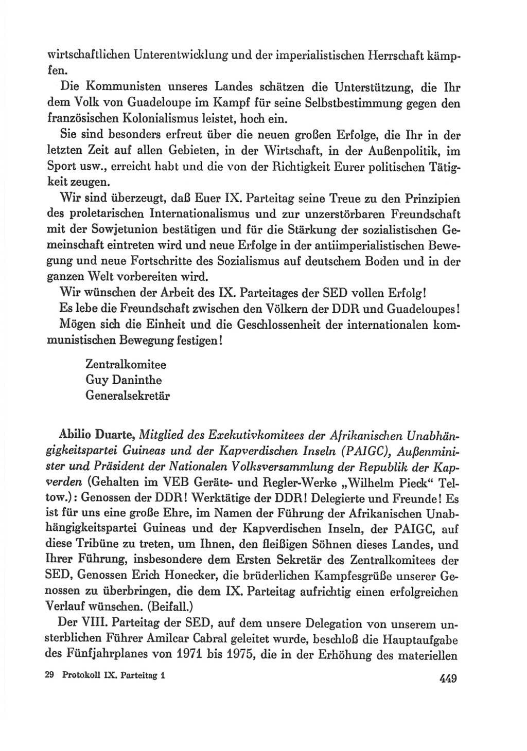 Protokoll der Verhandlungen des Ⅸ. Parteitages der Sozialistischen Einheitspartei Deutschlands (SED) [Deutsche Demokratische Republik (DDR)] 1976, Band 1, Seite 449 (Prot. Verh. Ⅸ. PT SED DDR 1976, Bd. 1, S. 449)