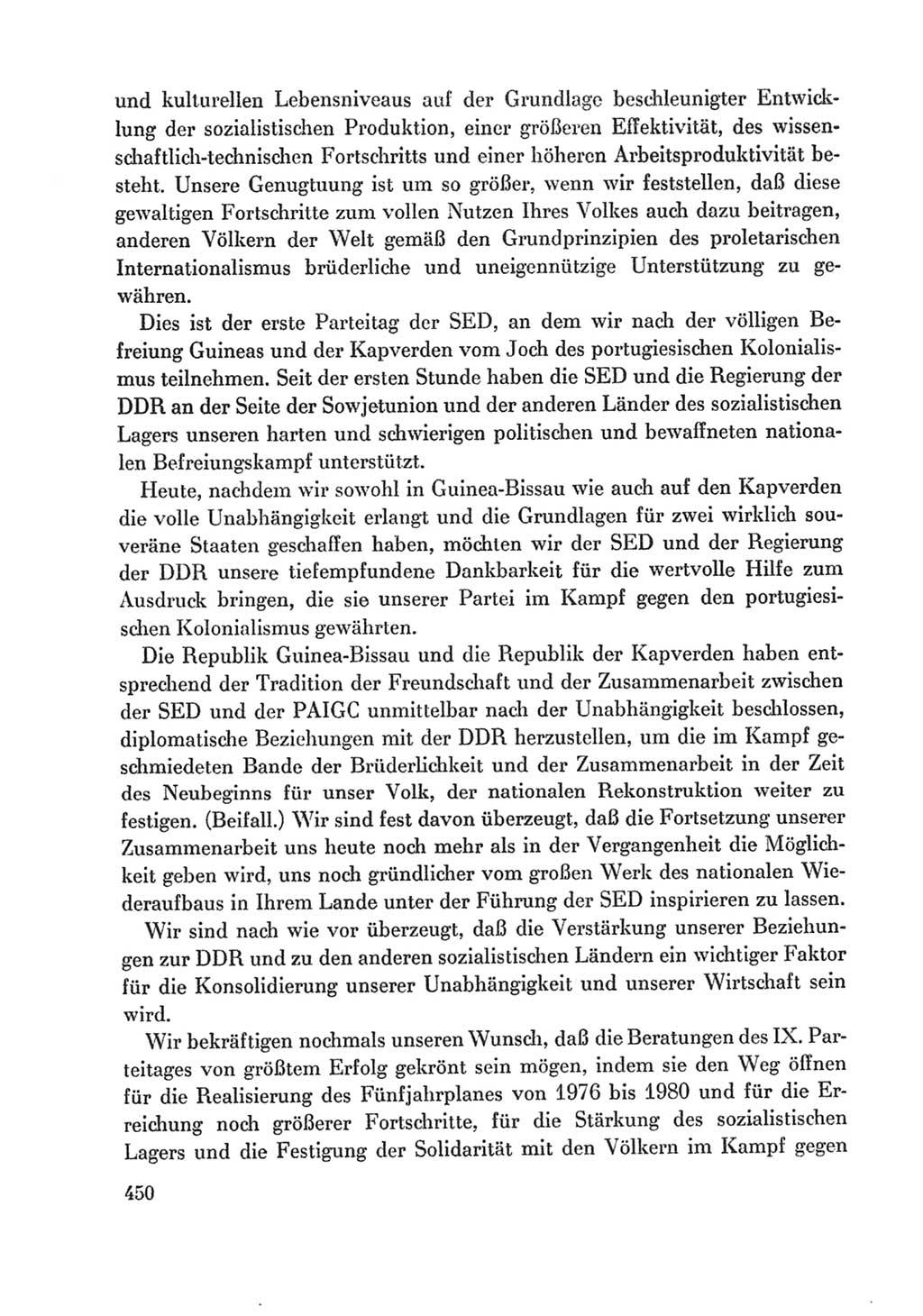Protokoll der Verhandlungen des Ⅸ. Parteitages der Sozialistischen Einheitspartei Deutschlands (SED) [Deutsche Demokratische Republik (DDR)] 1976, Band 1, Seite 450 (Prot. Verh. Ⅸ. PT SED DDR 1976, Bd. 1, S. 450)