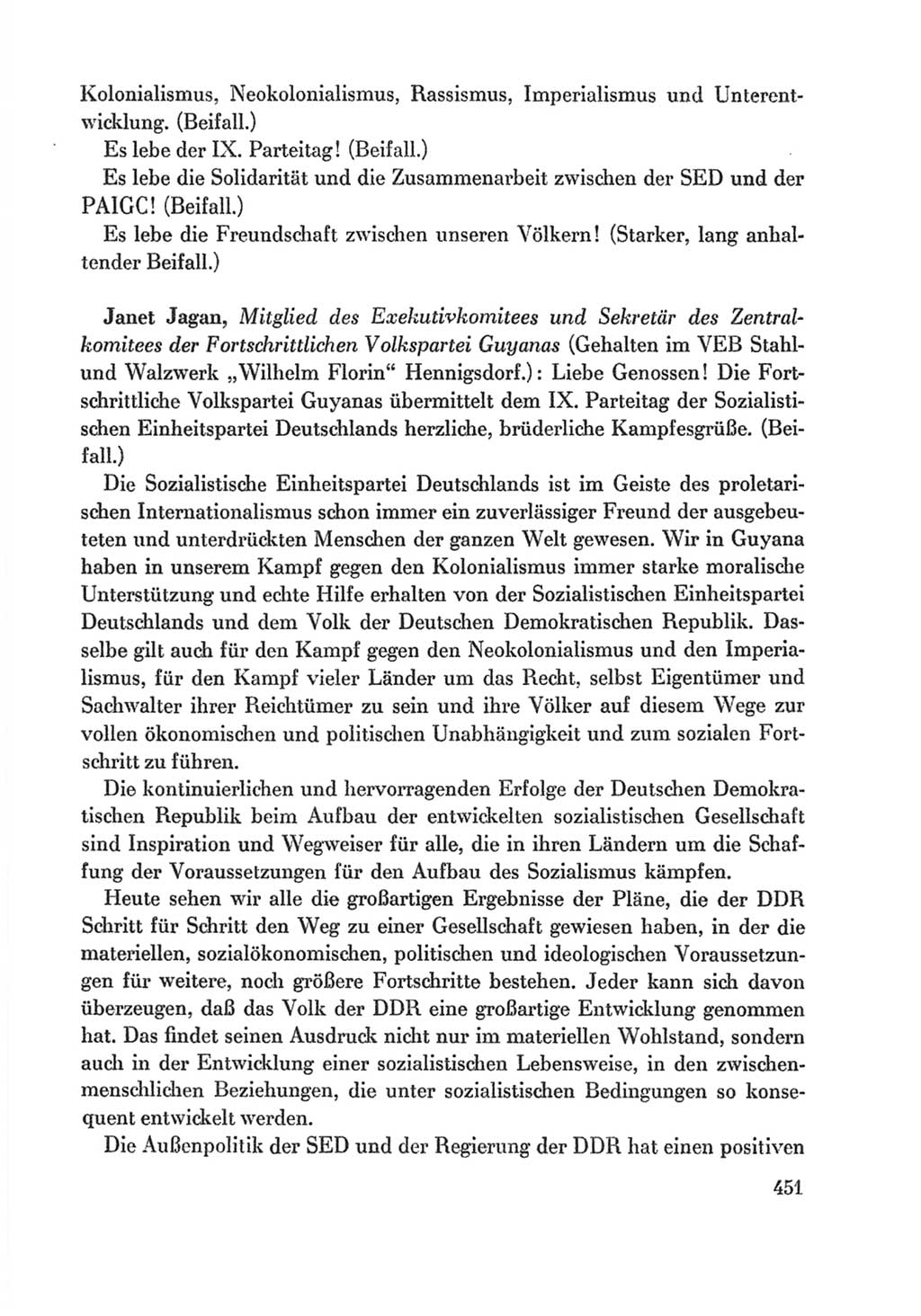 Protokoll der Verhandlungen des Ⅸ. Parteitages der Sozialistischen Einheitspartei Deutschlands (SED) [Deutsche Demokratische Republik (DDR)] 1976, Band 1, Seite 451 (Prot. Verh. Ⅸ. PT SED DDR 1976, Bd. 1, S. 451)