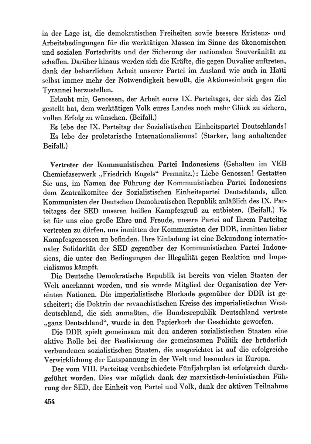 Protokoll der Verhandlungen des Ⅸ. Parteitages der Sozialistischen Einheitspartei Deutschlands (SED) [Deutsche Demokratische Republik (DDR)] 1976, Band 1, Seite 454 (Prot. Verh. Ⅸ. PT SED DDR 1976, Bd. 1, S. 454)