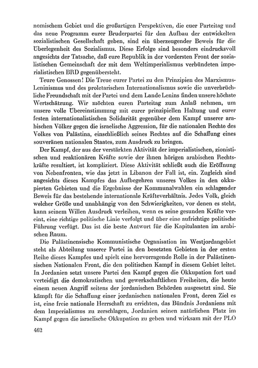 Protokoll der Verhandlungen des Ⅸ. Parteitages der Sozialistischen Einheitspartei Deutschlands (SED) [Deutsche Demokratische Republik (DDR)] 1976, Band 1, Seite 462 (Prot. Verh. Ⅸ. PT SED DDR 1976, Bd. 1, S. 462)