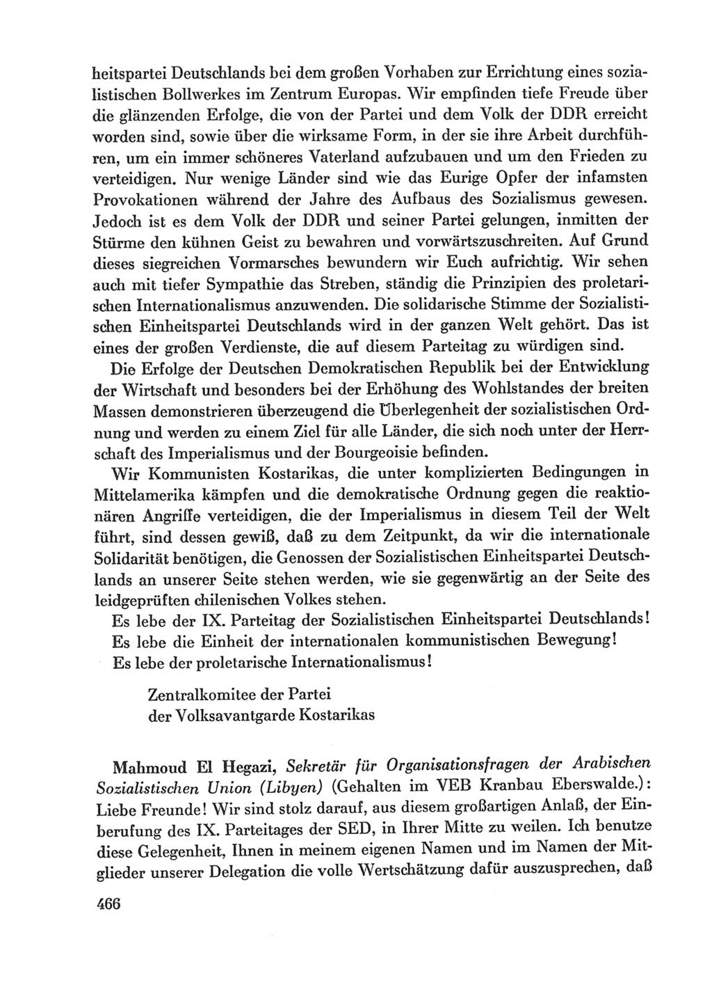 Protokoll der Verhandlungen des Ⅸ. Parteitages der Sozialistischen Einheitspartei Deutschlands (SED) [Deutsche Demokratische Republik (DDR)] 1976, Band 1, Seite 466 (Prot. Verh. Ⅸ. PT SED DDR 1976, Bd. 1, S. 466)