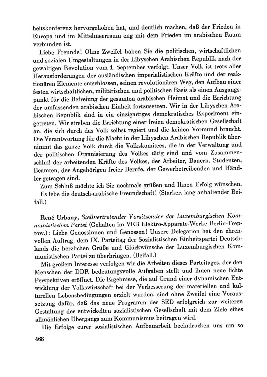 Protokoll der Verhandlungen des Ⅸ. Parteitages der Sozialistischen Einheitspartei Deutschlands (SED) [Deutsche Demokratische Republik (DDR)] 1976, Band 1, Seite 468 (Prot. Verh. Ⅸ. PT SED DDR 1976, Bd. 1, S. 468)