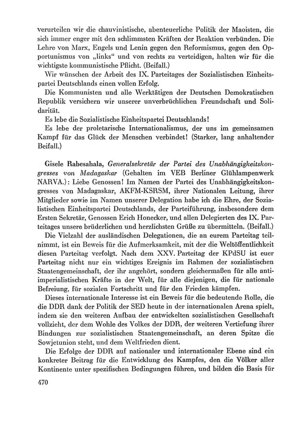 Protokoll der Verhandlungen des Ⅸ. Parteitages der Sozialistischen Einheitspartei Deutschlands (SED) [Deutsche Demokratische Republik (DDR)] 1976, Band 1, Seite 470 (Prot. Verh. Ⅸ. PT SED DDR 1976, Bd. 1, S. 470)