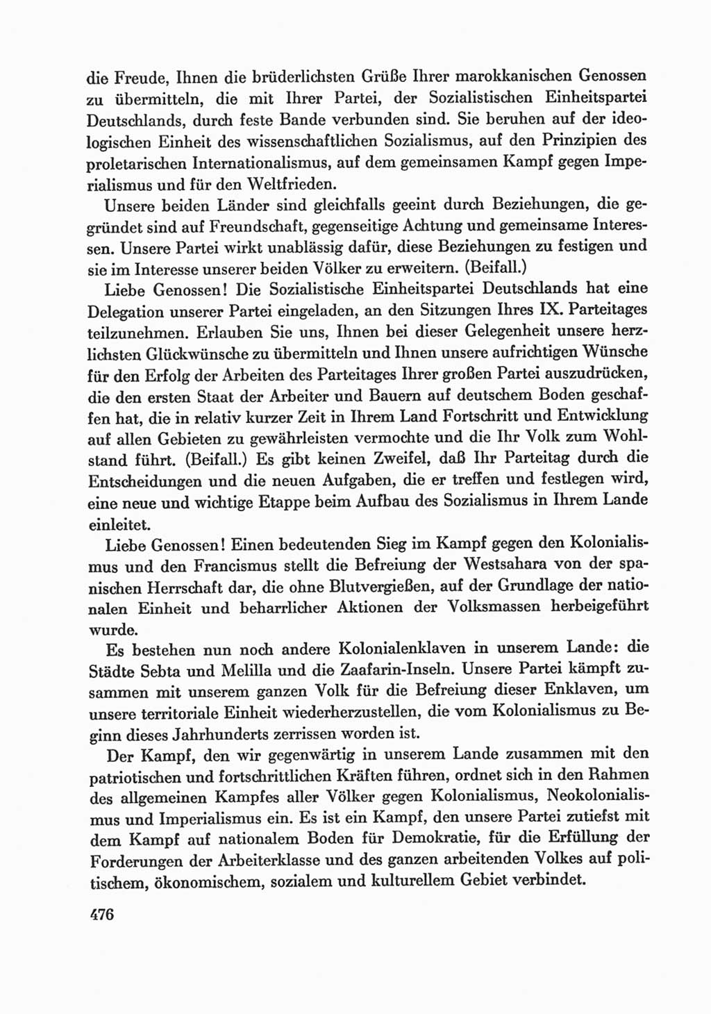 Protokoll der Verhandlungen des Ⅸ. Parteitages der Sozialistischen Einheitspartei Deutschlands (SED) [Deutsche Demokratische Republik (DDR)] 1976, Band 1, Seite 476 (Prot. Verh. Ⅸ. PT SED DDR 1976, Bd. 1, S. 476)