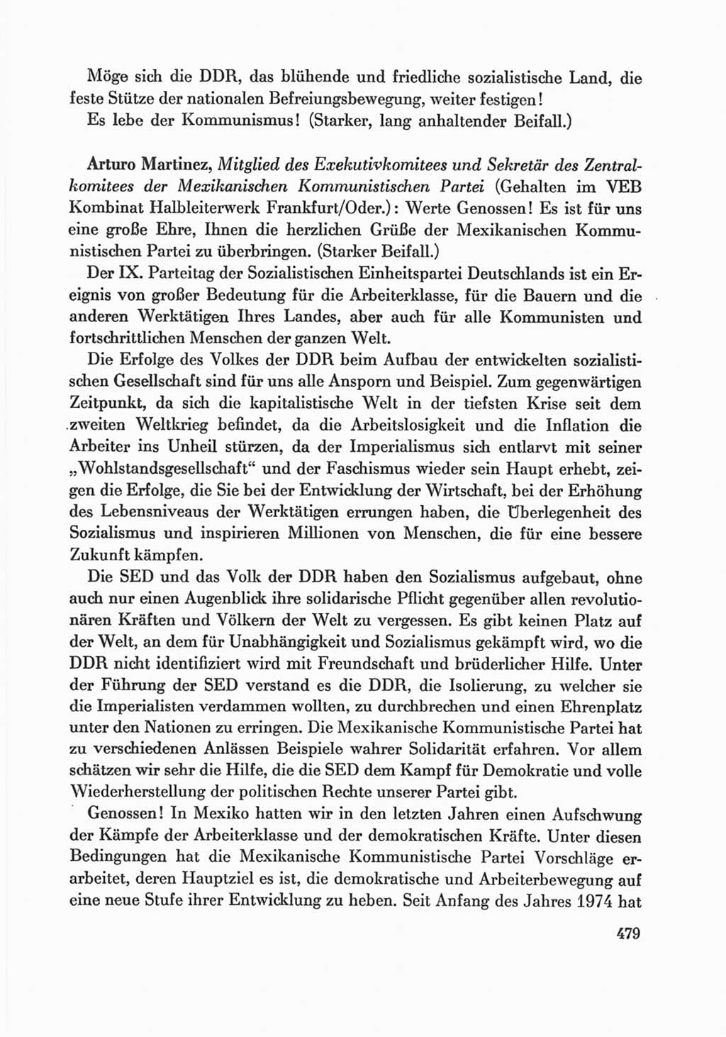 Protokoll der Verhandlungen des Ⅸ. Parteitages der Sozialistischen Einheitspartei Deutschlands (SED) [Deutsche Demokratische Republik (DDR)] 1976, Band 1, Seite 479 (Prot. Verh. Ⅸ. PT SED DDR 1976, Bd. 1, S. 479)