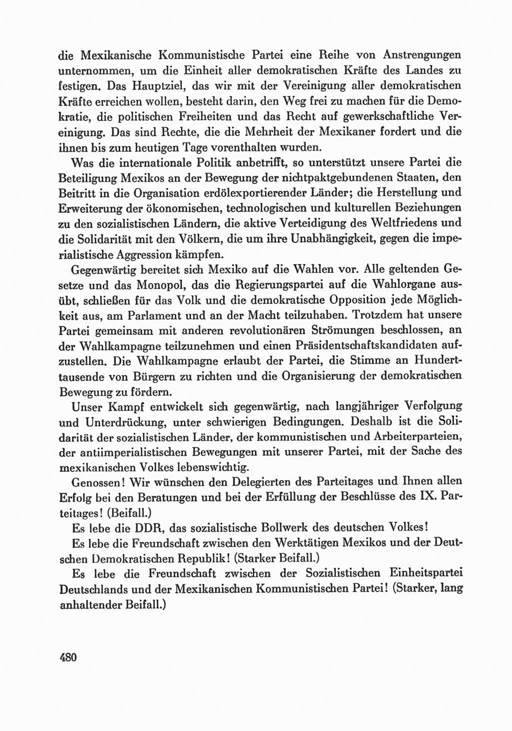 Protokoll der Verhandlungen des Ⅸ. Parteitages der Sozialistischen Einheitspartei Deutschlands (SED) [Deutsche Demokratische Republik (DDR)] 1976, Band 1, Seite 480 (Prot. Verh. Ⅸ. PT SED DDR 1976, Bd. 1, S. 480)