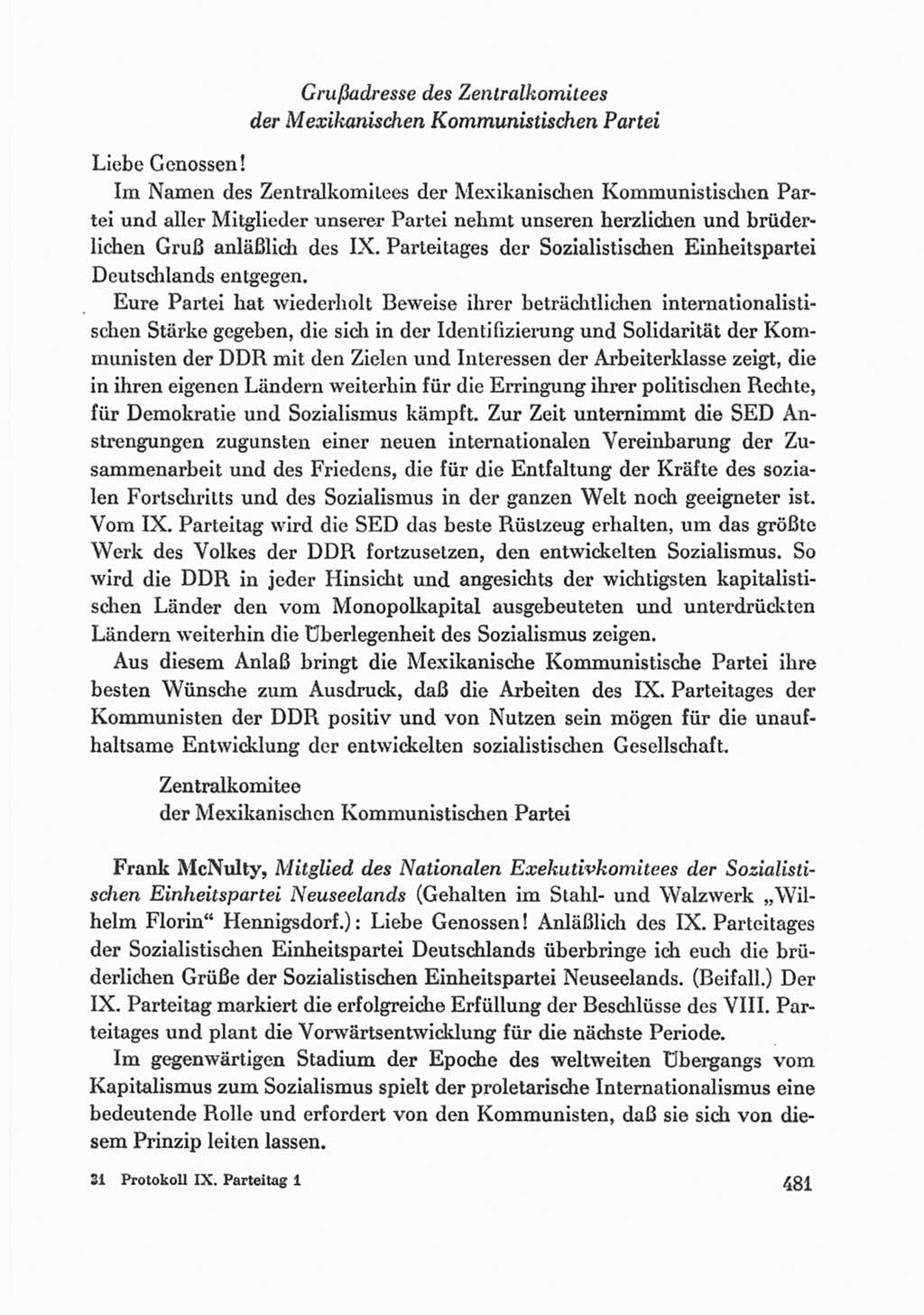 Protokoll der Verhandlungen des Ⅸ. Parteitages der Sozialistischen Einheitspartei Deutschlands (SED) [Deutsche Demokratische Republik (DDR)] 1976, Band 1, Seite 481 (Prot. Verh. Ⅸ. PT SED DDR 1976, Bd. 1, S. 481)