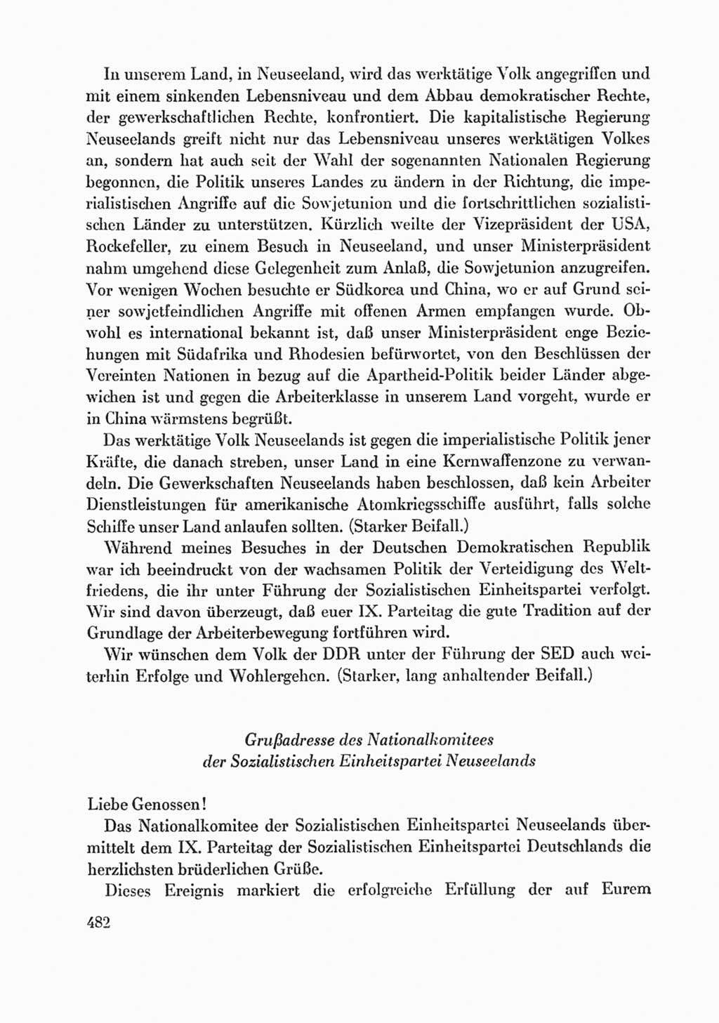 Protokoll der Verhandlungen des Ⅸ. Parteitages der Sozialistischen Einheitspartei Deutschlands (SED) [Deutsche Demokratische Republik (DDR)] 1976, Band 1, Seite 482 (Prot. Verh. Ⅸ. PT SED DDR 1976, Bd. 1, S. 482)