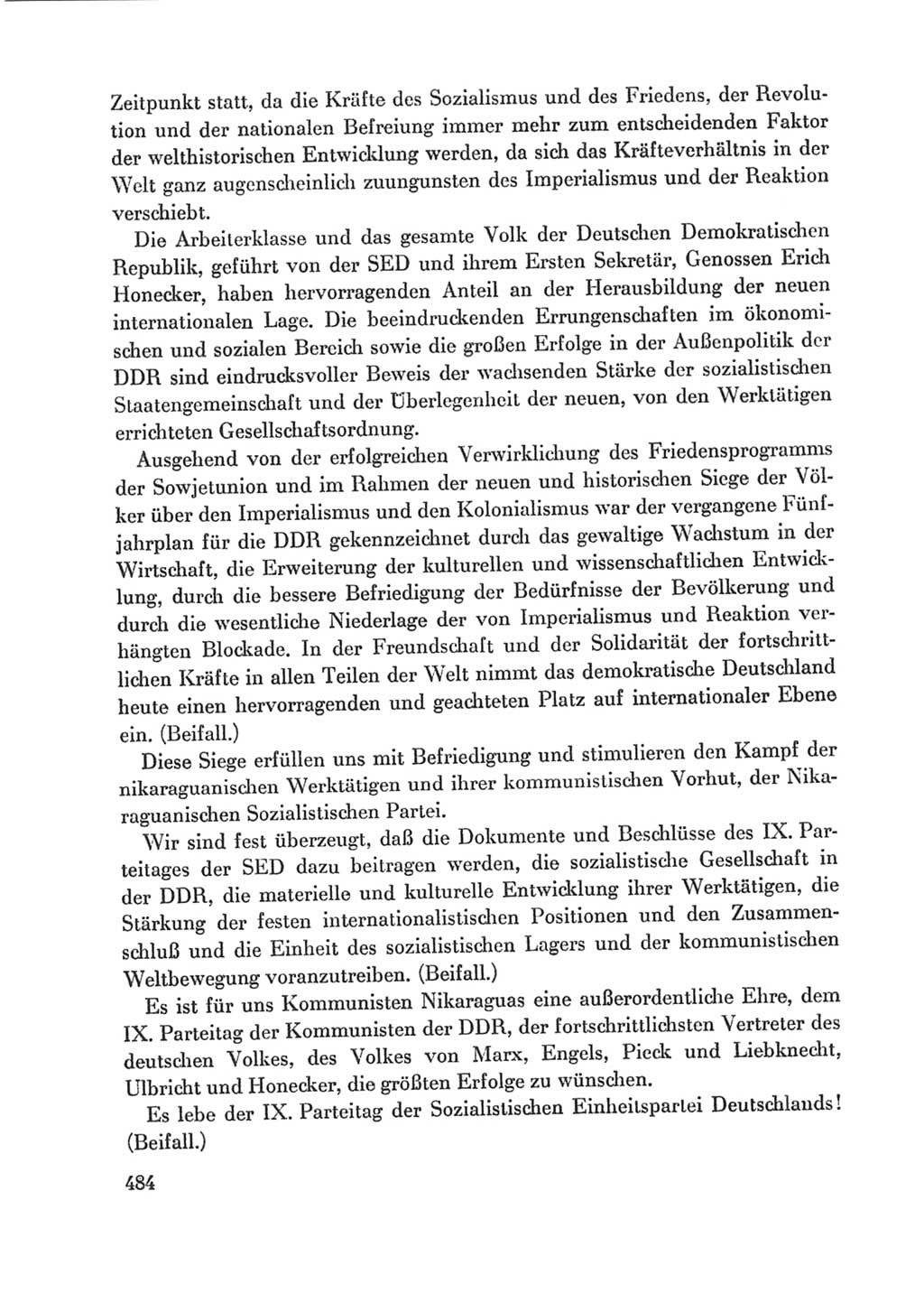 Protokoll der Verhandlungen des Ⅸ. Parteitages der Sozialistischen Einheitspartei Deutschlands (SED) [Deutsche Demokratische Republik (DDR)] 1976, Band 1, Seite 484 (Prot. Verh. Ⅸ. PT SED DDR 1976, Bd. 1, S. 484)